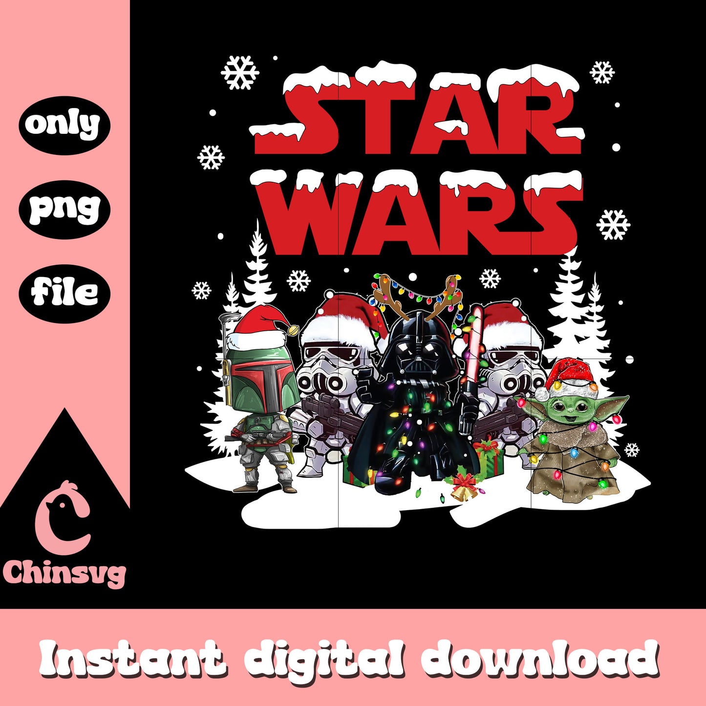 Star wars characters on christmas png, star wars movie png