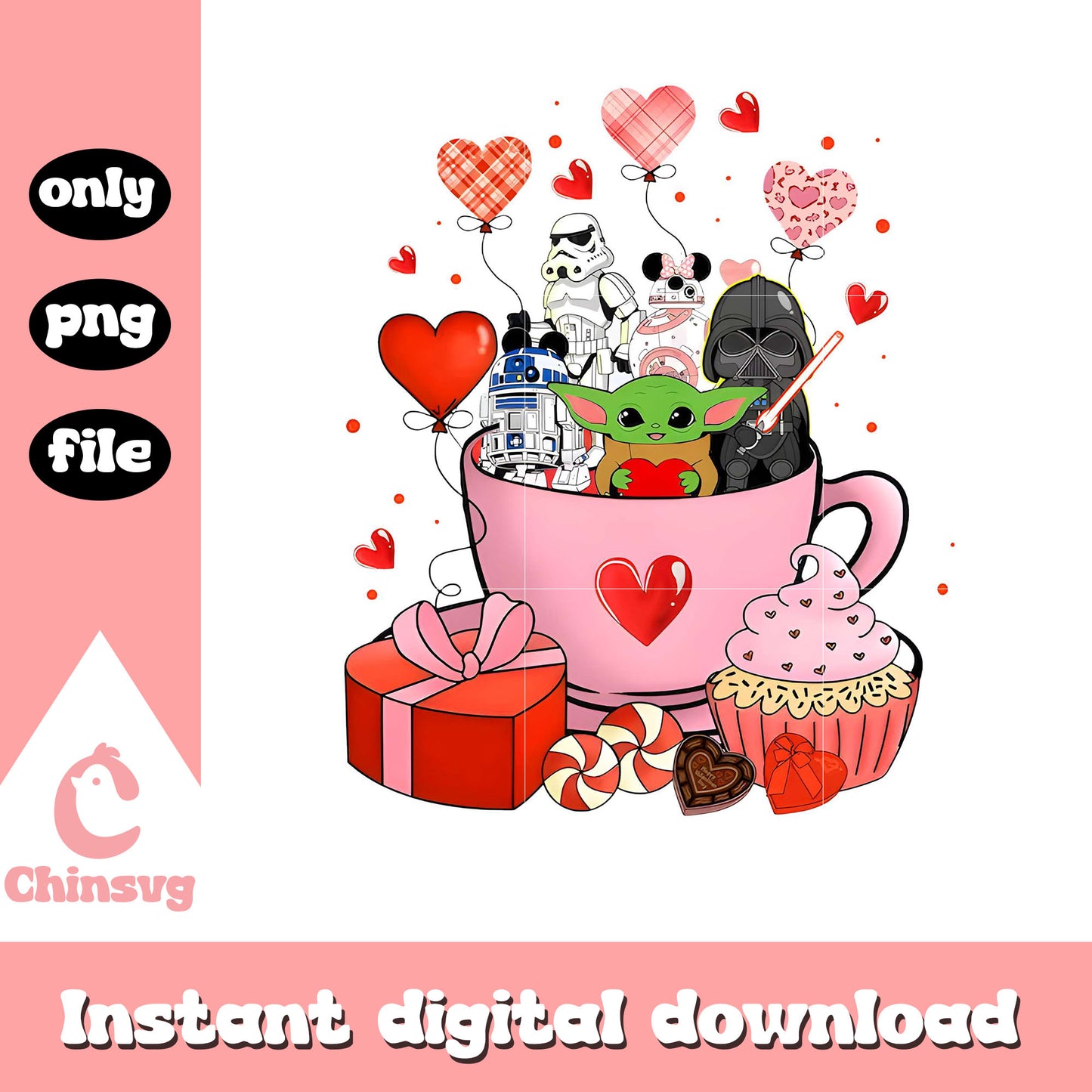 Star wars characters tea cup valentine png, Star wars characters png