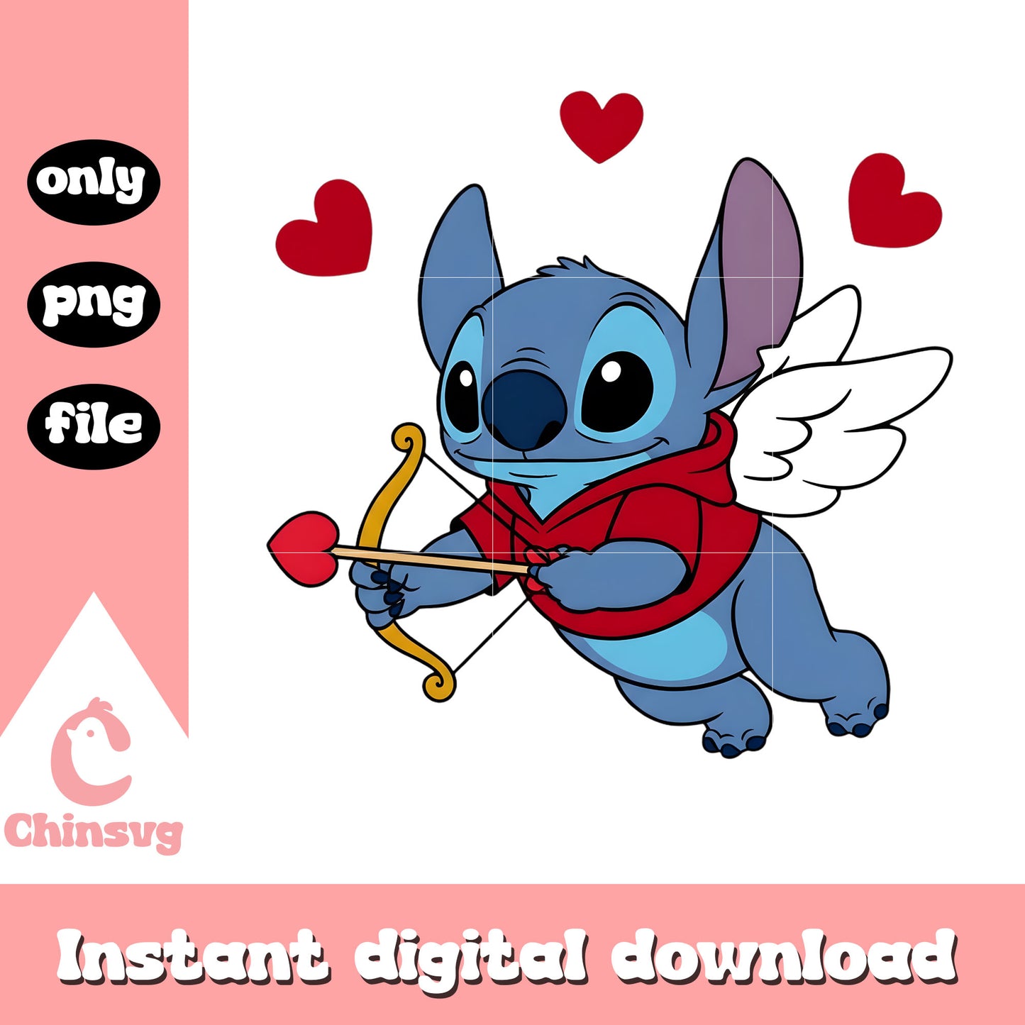 Stich custom cupid valentine png, stitch valentines day pngv