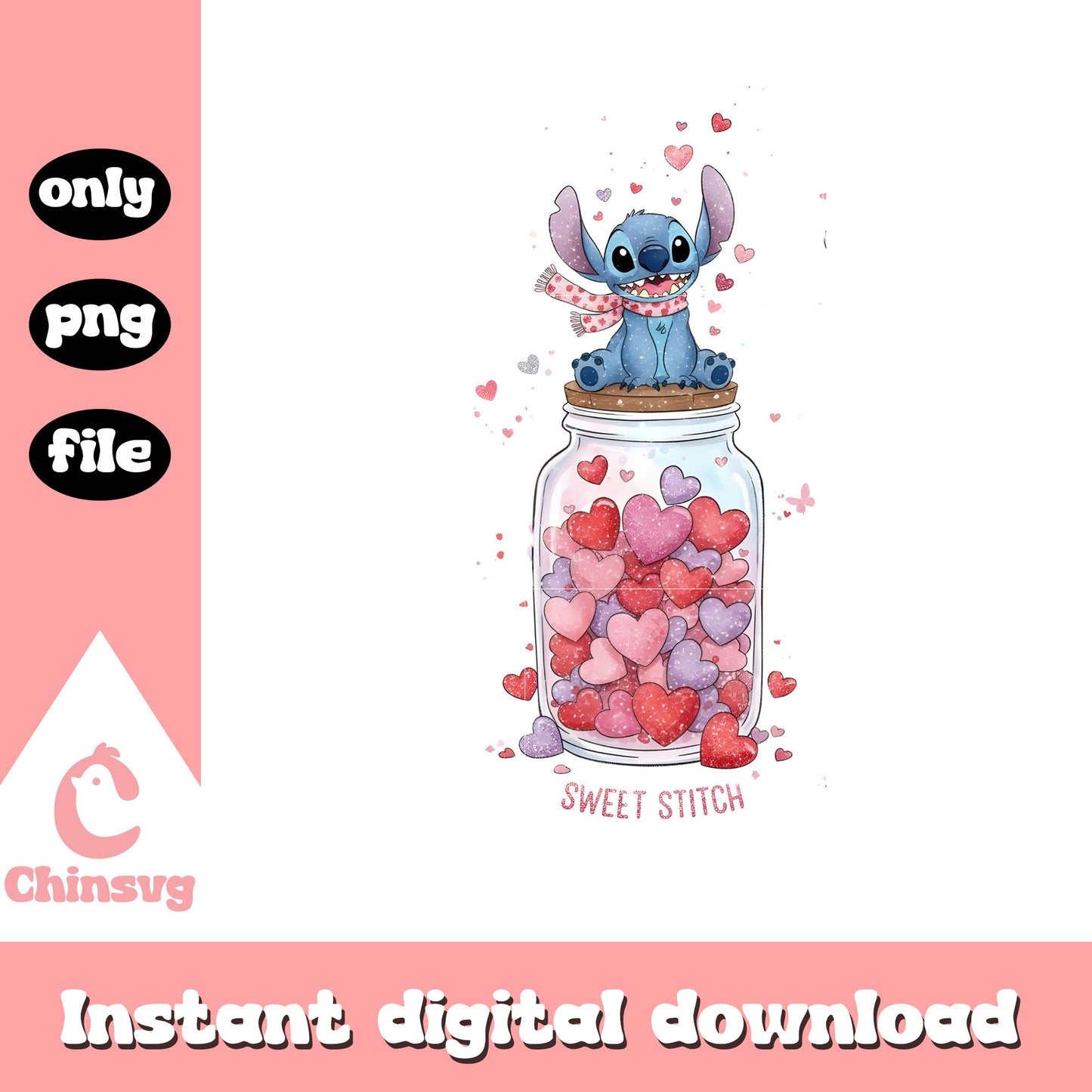Stich hearts bottle valentine png, stitch valentines day png