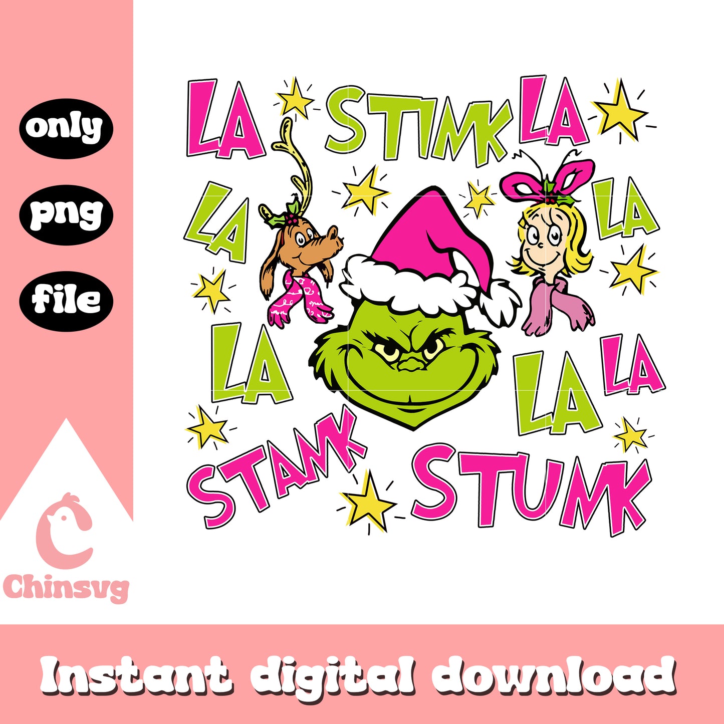 Stink stank stunk grinch christmas pink png, pink christmas png