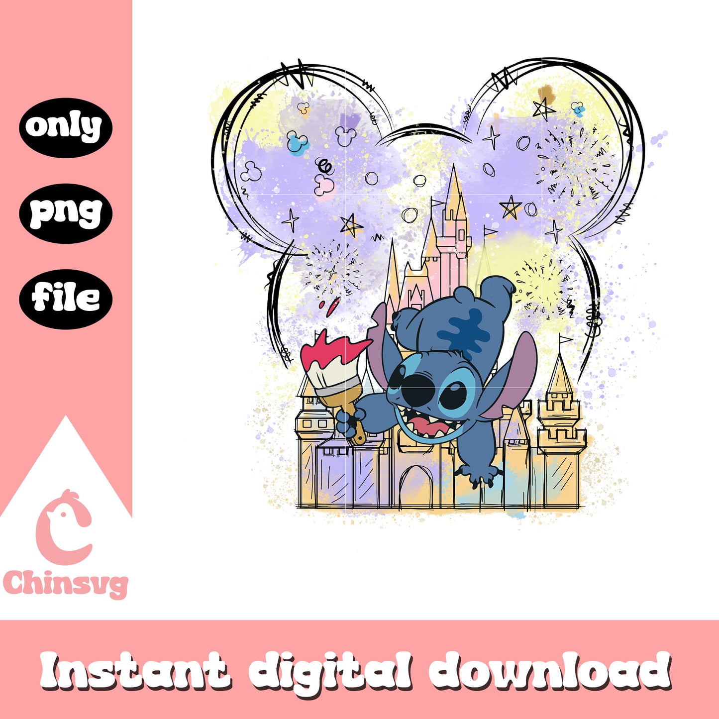 Stitch Character with mickey and castle png, stitch colorful png