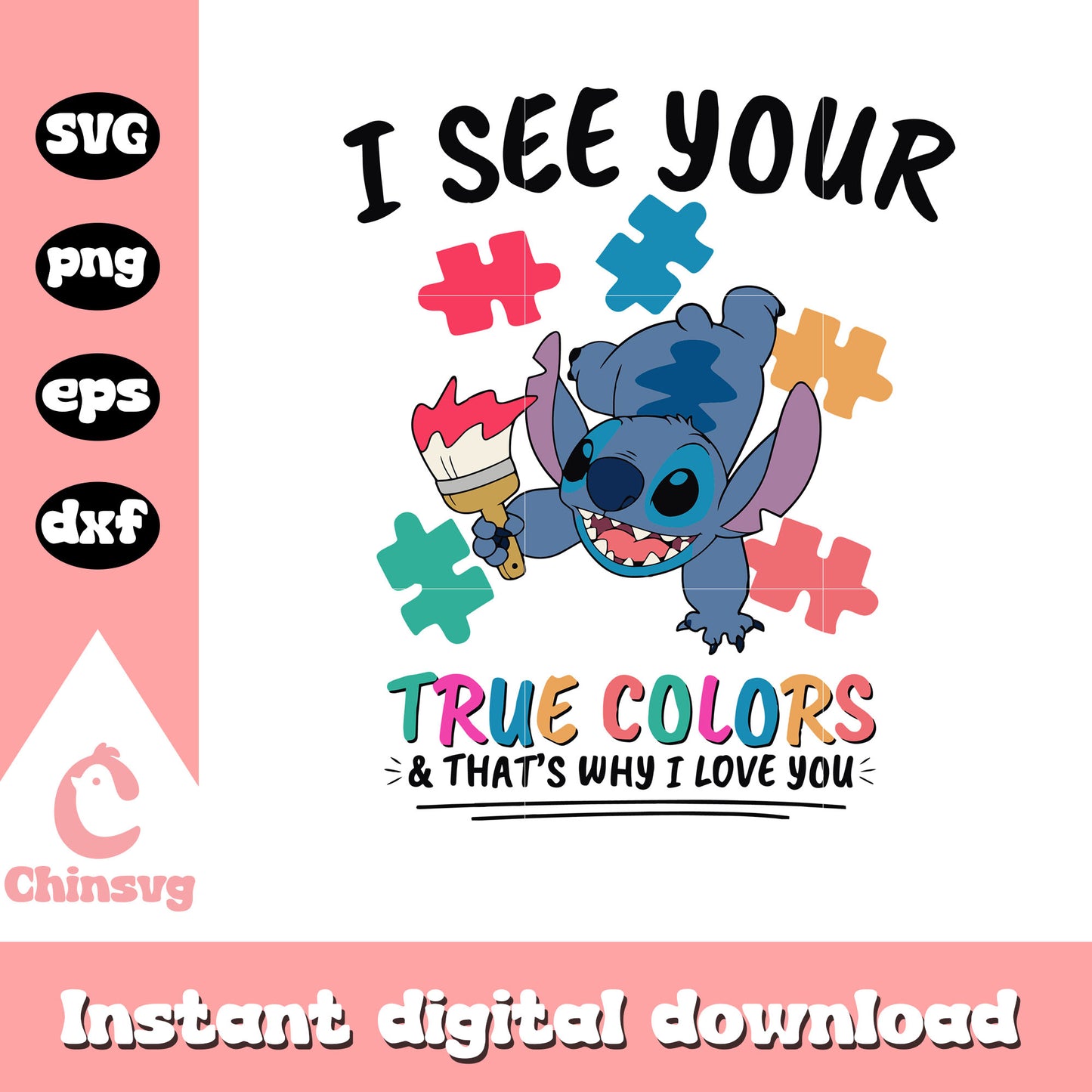 Stitch I see your true colors svg, autism awareness color svg