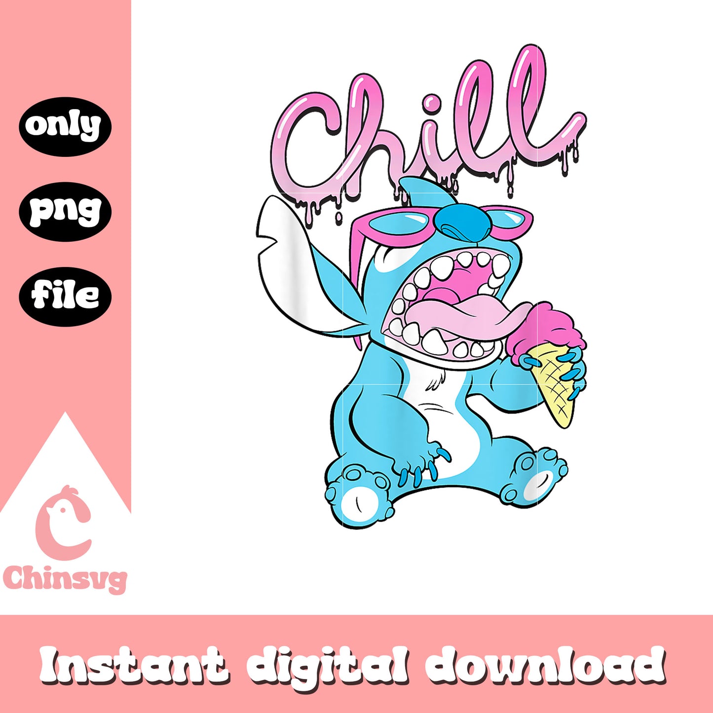 Stitch Neon Ice Cream Chill Drip png, stitch chill png