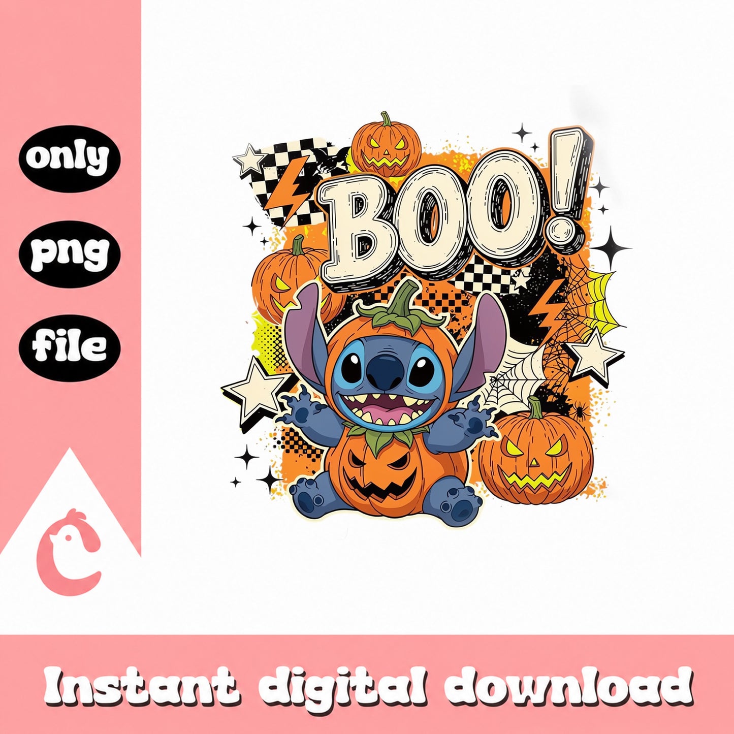 Stitch Halloween Boo PNG, Disney Pumpkin Clipart, PNG File