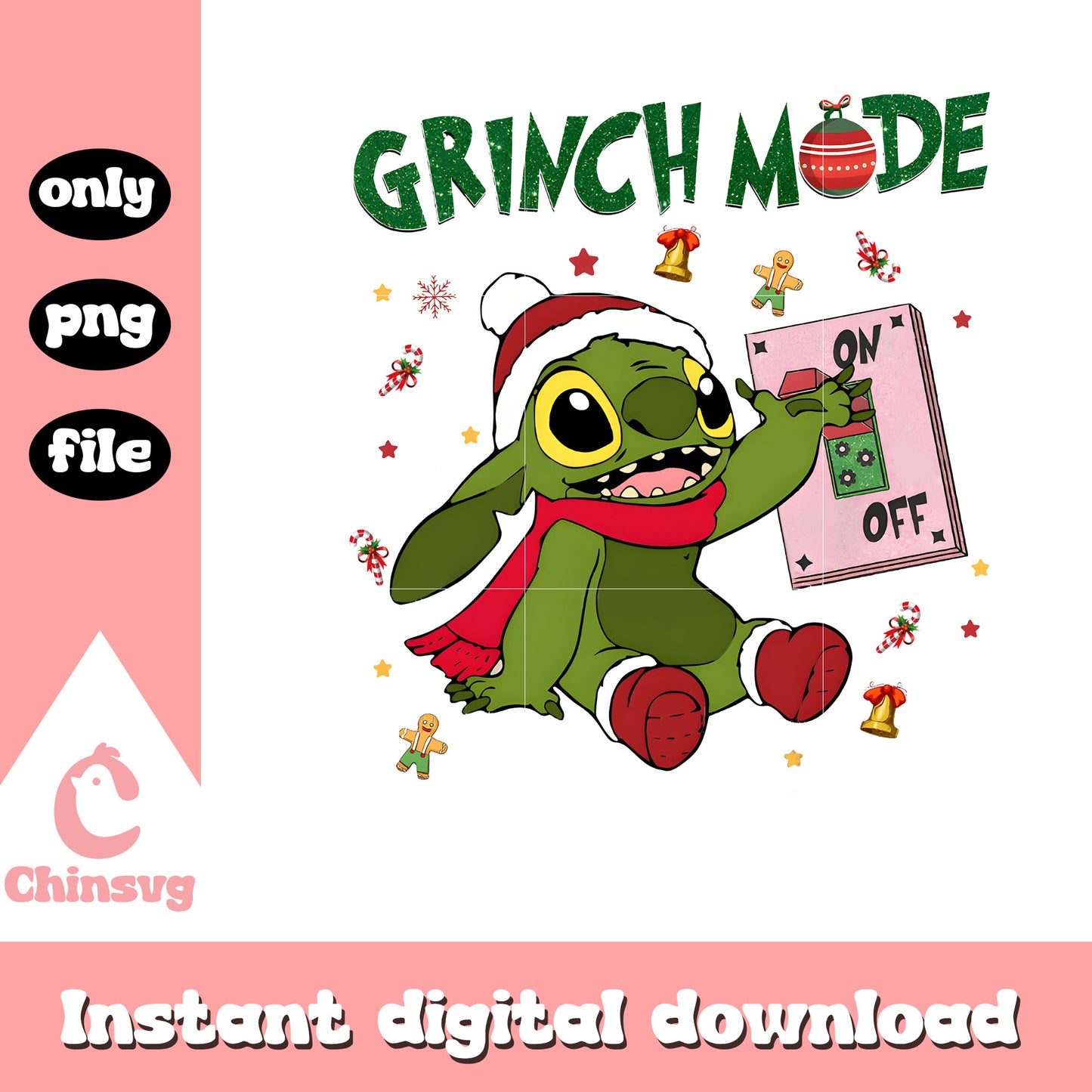 Stitch grinch mode on of christmas design png, stitch christmas png