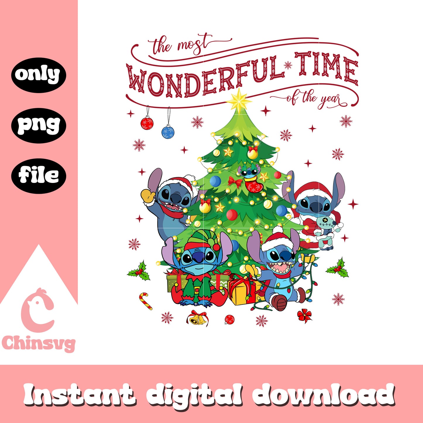 Stitch wonderful time christmas png, christmas tree stitch png