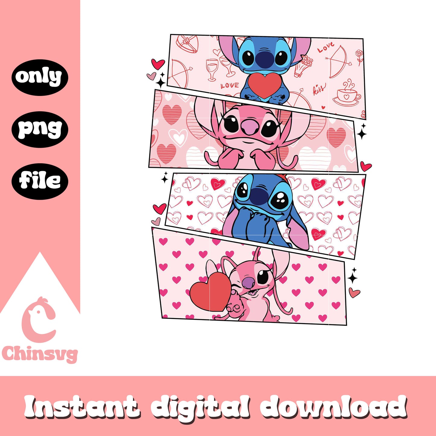 Stitch and Angel on valentine day png, Stitch and Angel png