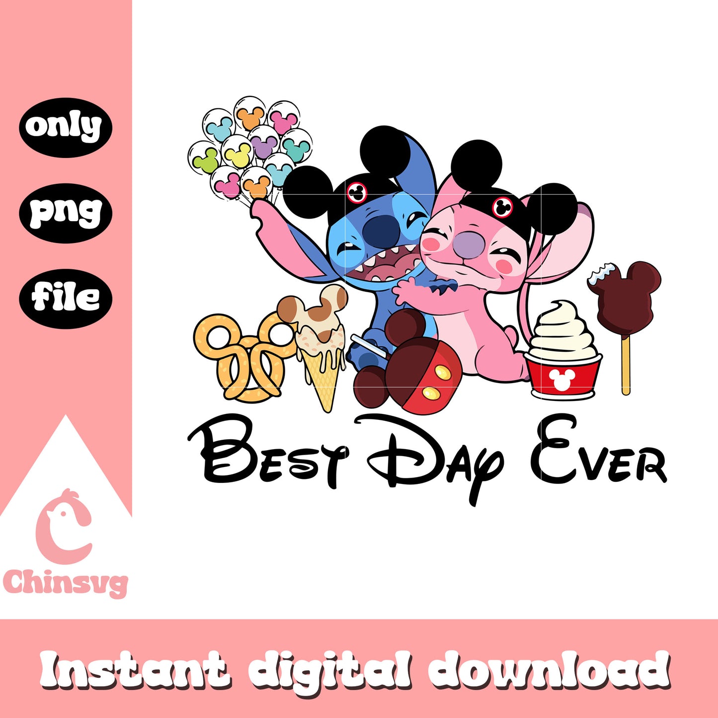 Stitch and angel best day ever png, stitch and angel png