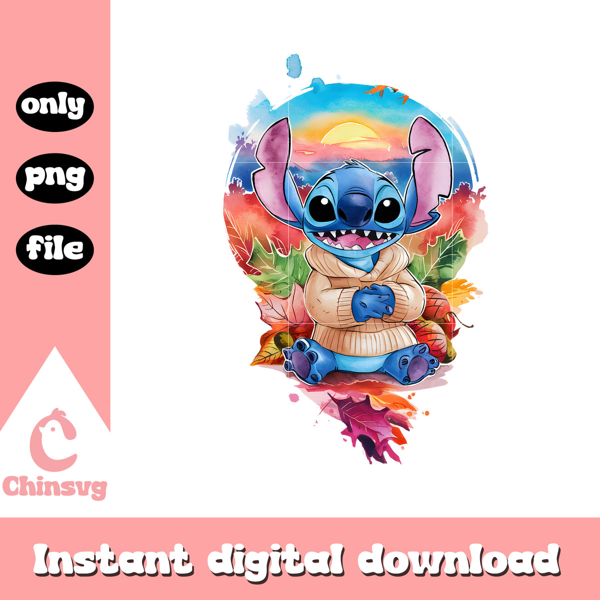 Stitch and lilo watercolor fall design png, stitch and lilo png