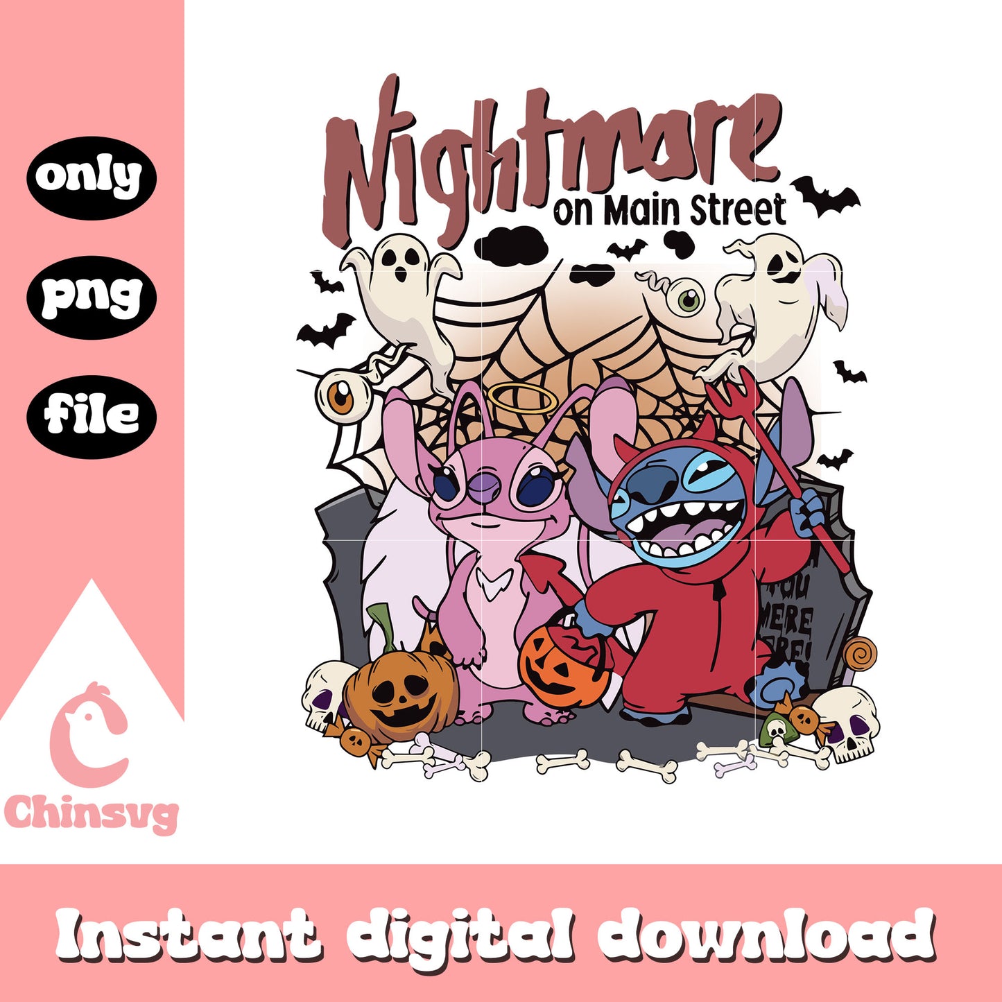 Stitch angel halloween nightmare on the main street png, stitch png