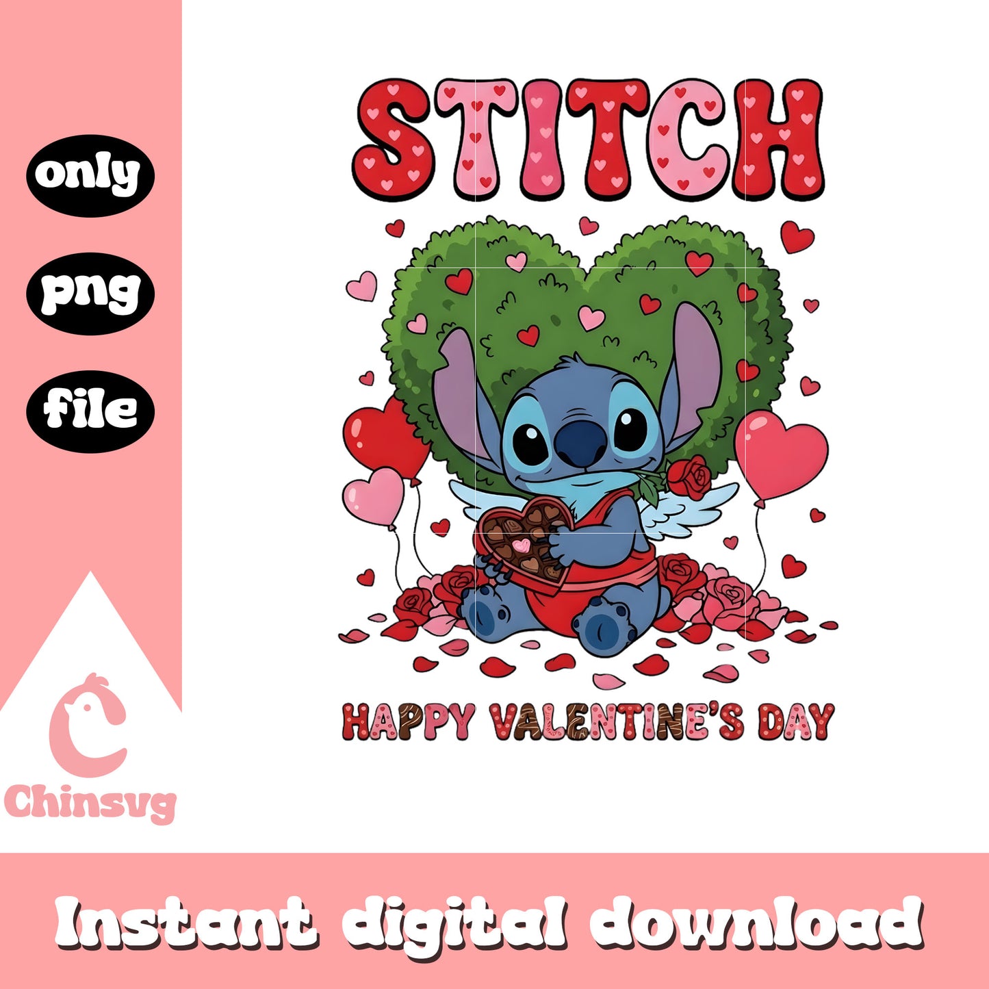 Stitch angel tree valentine png, stitch valentines day png