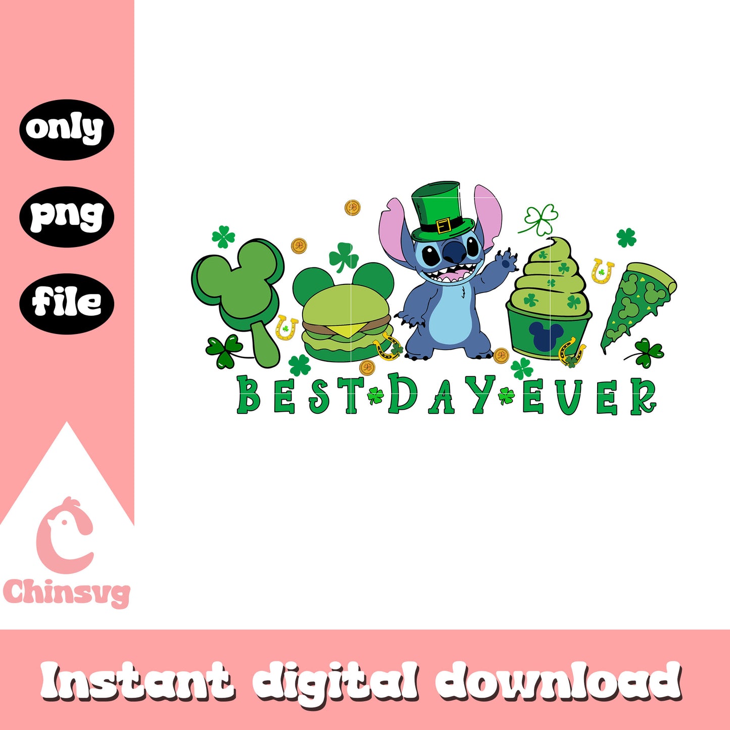 Stitch best day ever png, st. patrick day png, best day png