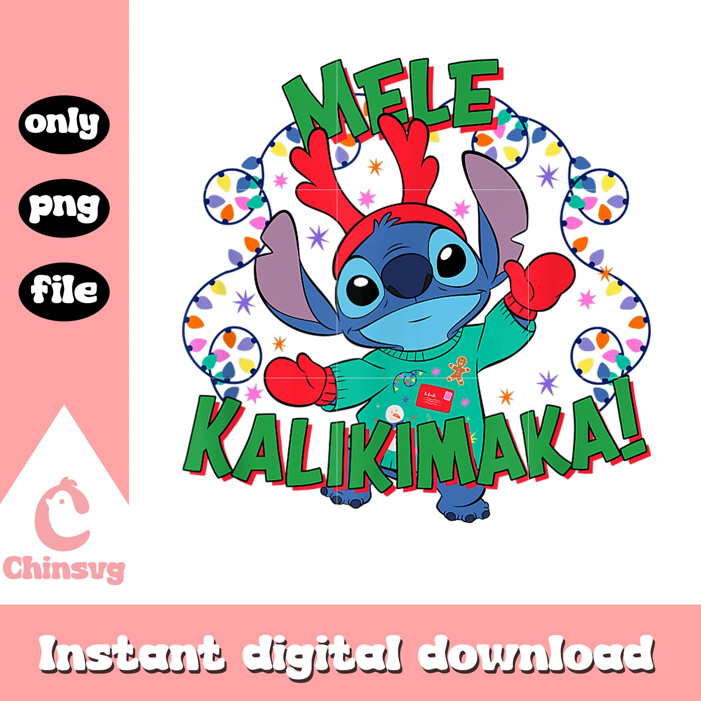 Stitch christmas mele kalikimaka lights png, christmas lights png