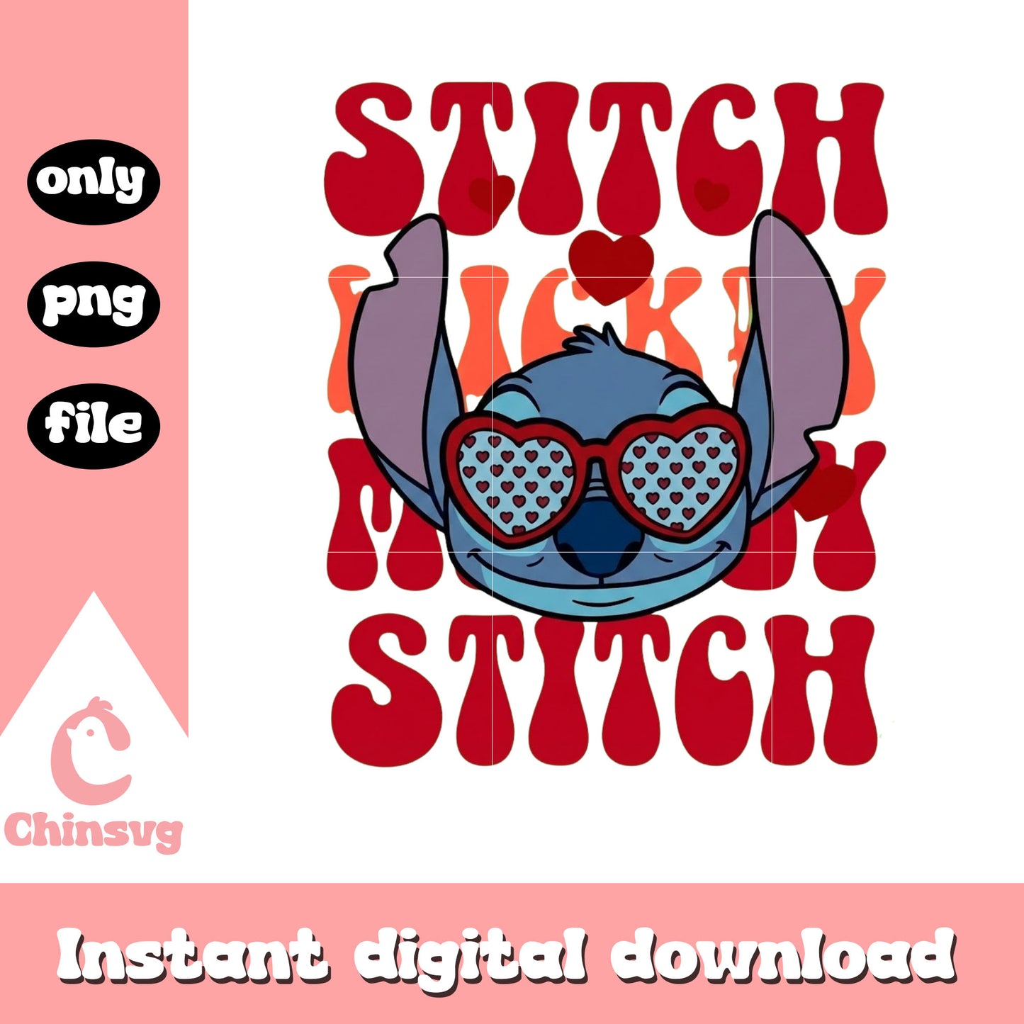 Stitch cool glasses valentine png, stitch valentines day png
