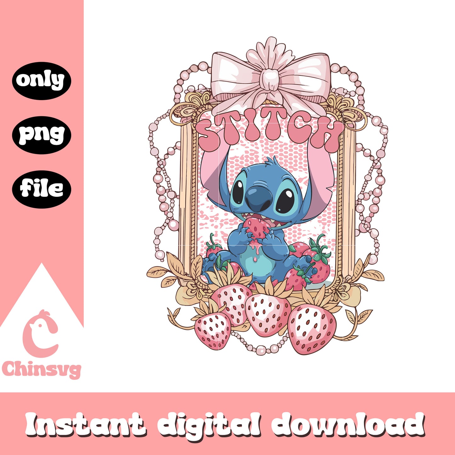 Stitch cute strawberry decoration png, stitch disney character png