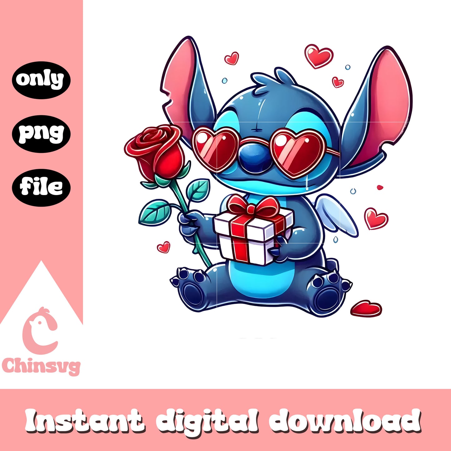 Stitch glasses cool valentine png, stitch valentines day png
