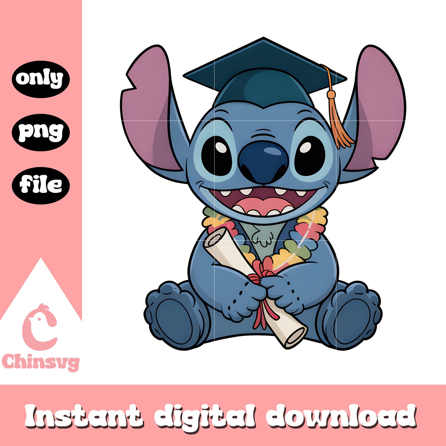 Stitch graduation wreath sitting png, lilo and stitch png