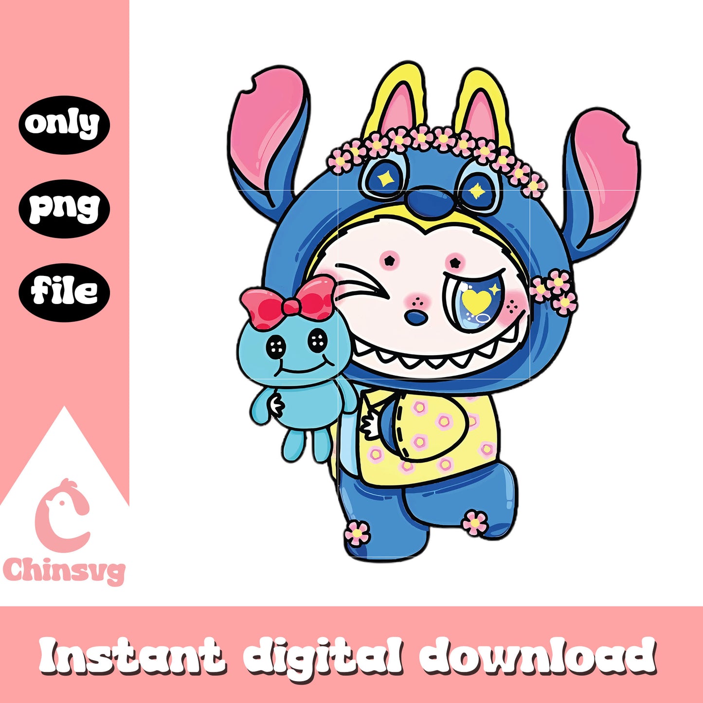 Stitch labubu cute doll design png, stitch character png