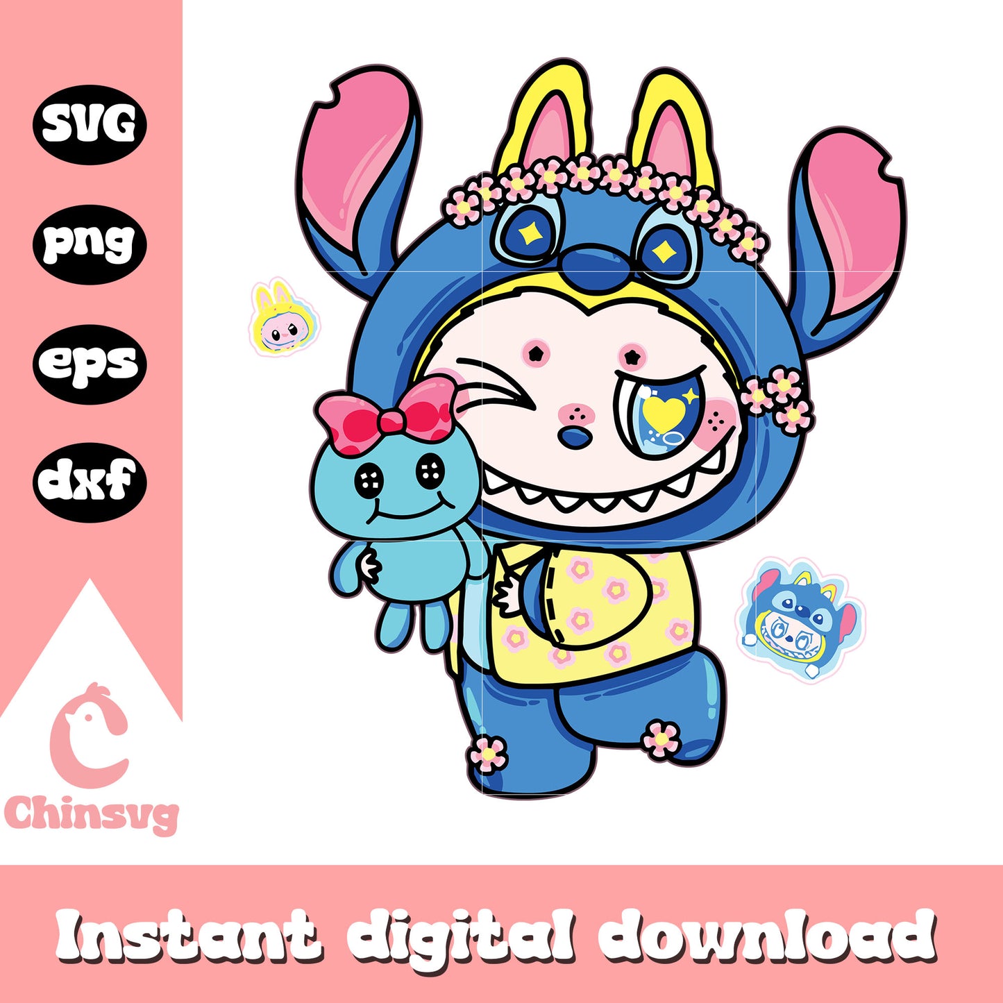 Stitch labubu cute doll drawing svg, stitch and lilo svg