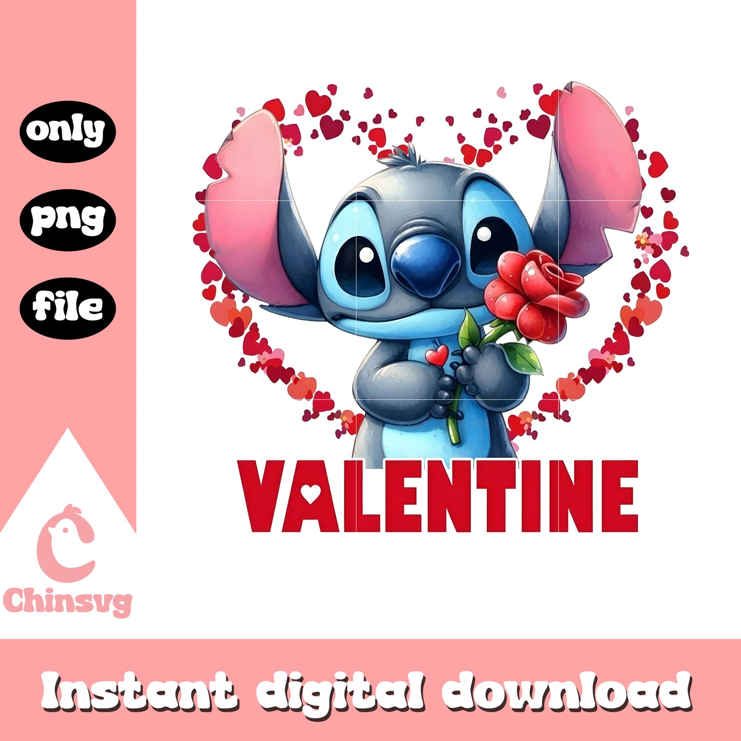 Stitch rose love valentine png, design valentines day png