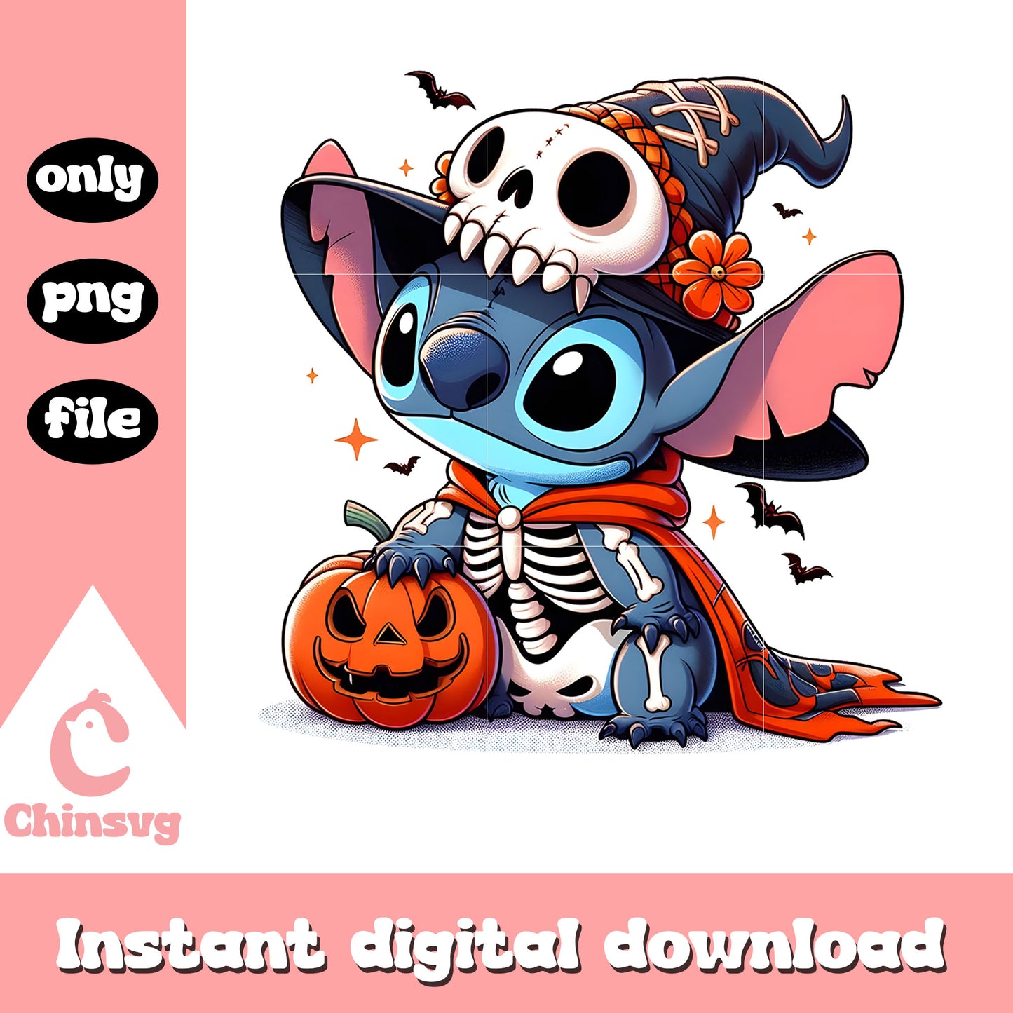 Stitch skeleton happy halloween png, stitch halloween png