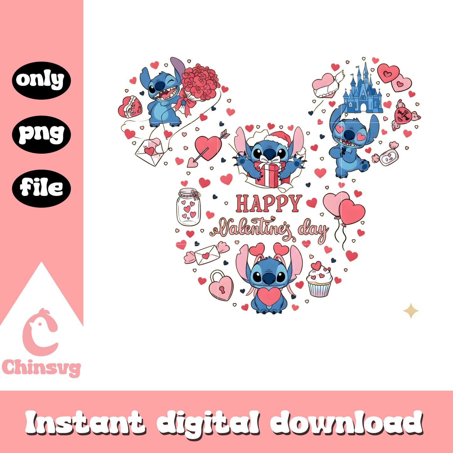 Stitch valentine disney digital png, stitch valentine box png