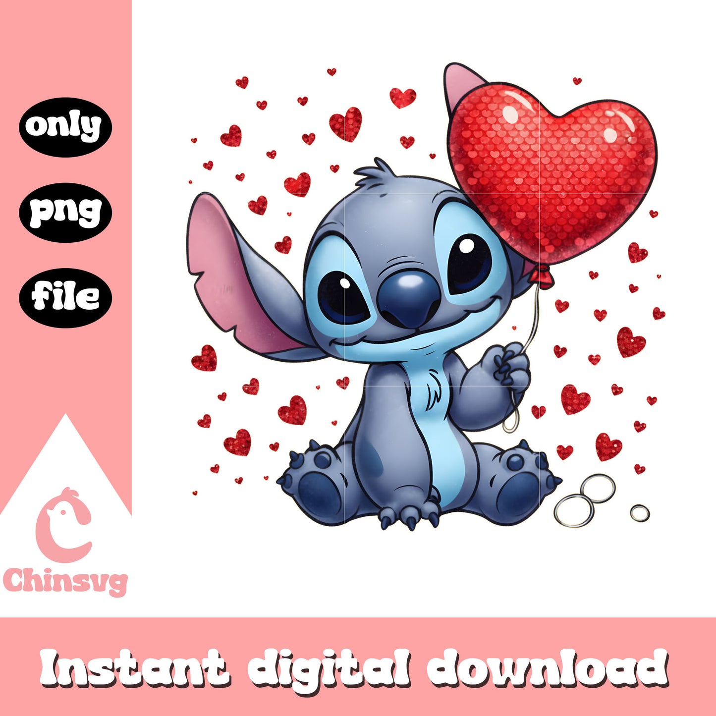 Stitch valentine glitter hearts png, stitch valentine png