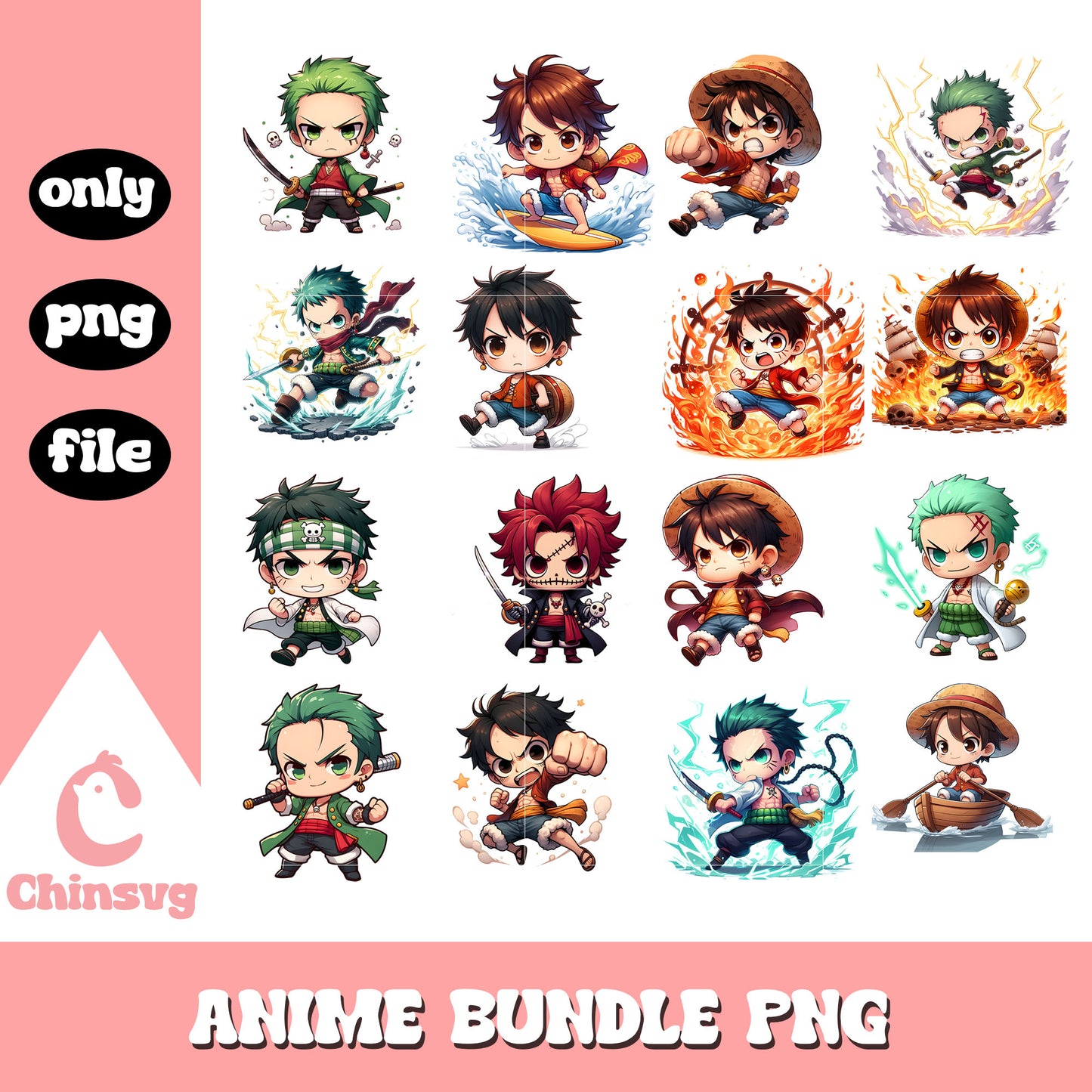 Straw hat pirates chibi characters bundle png