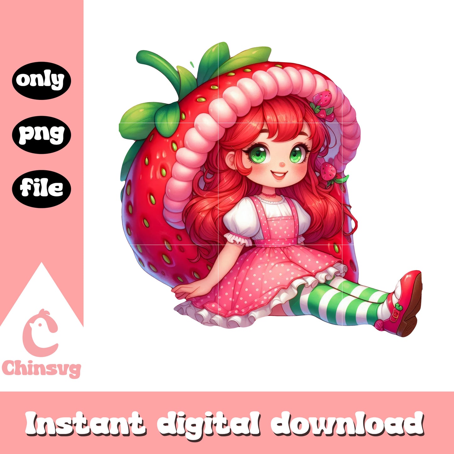 Strawberry doll design png, vintage strawberry shortcake dolls png