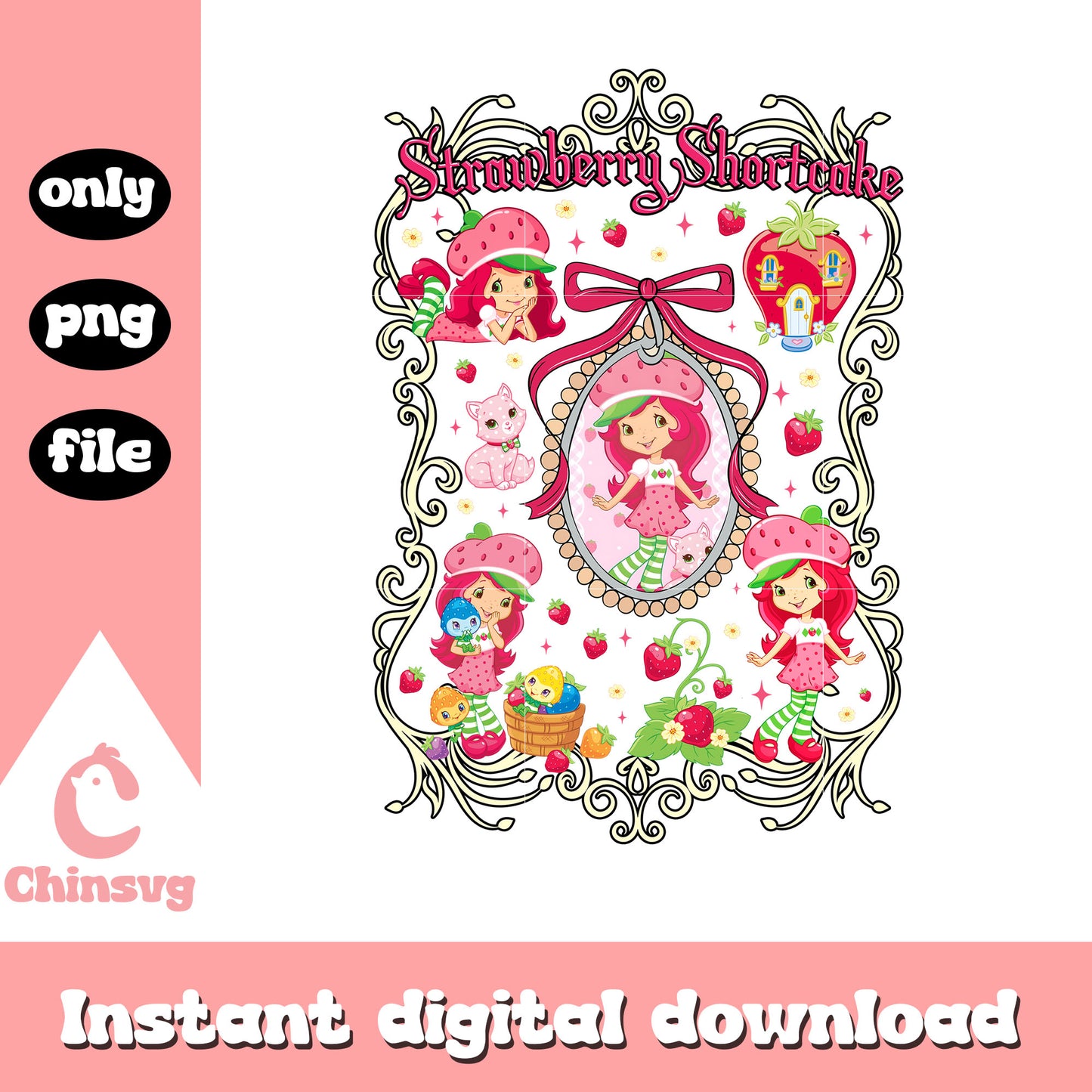 Strawberry shortcake in mirror png, cartoon strawberry png