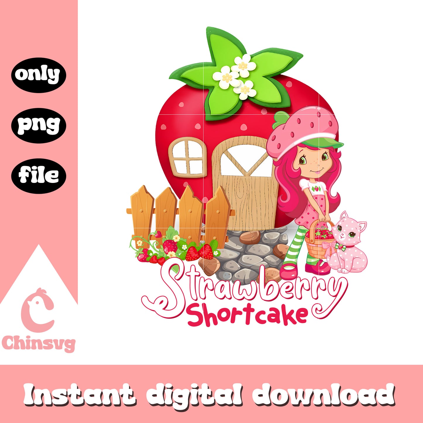 Strawberry shortcake and house design png, strawberry cartoon png