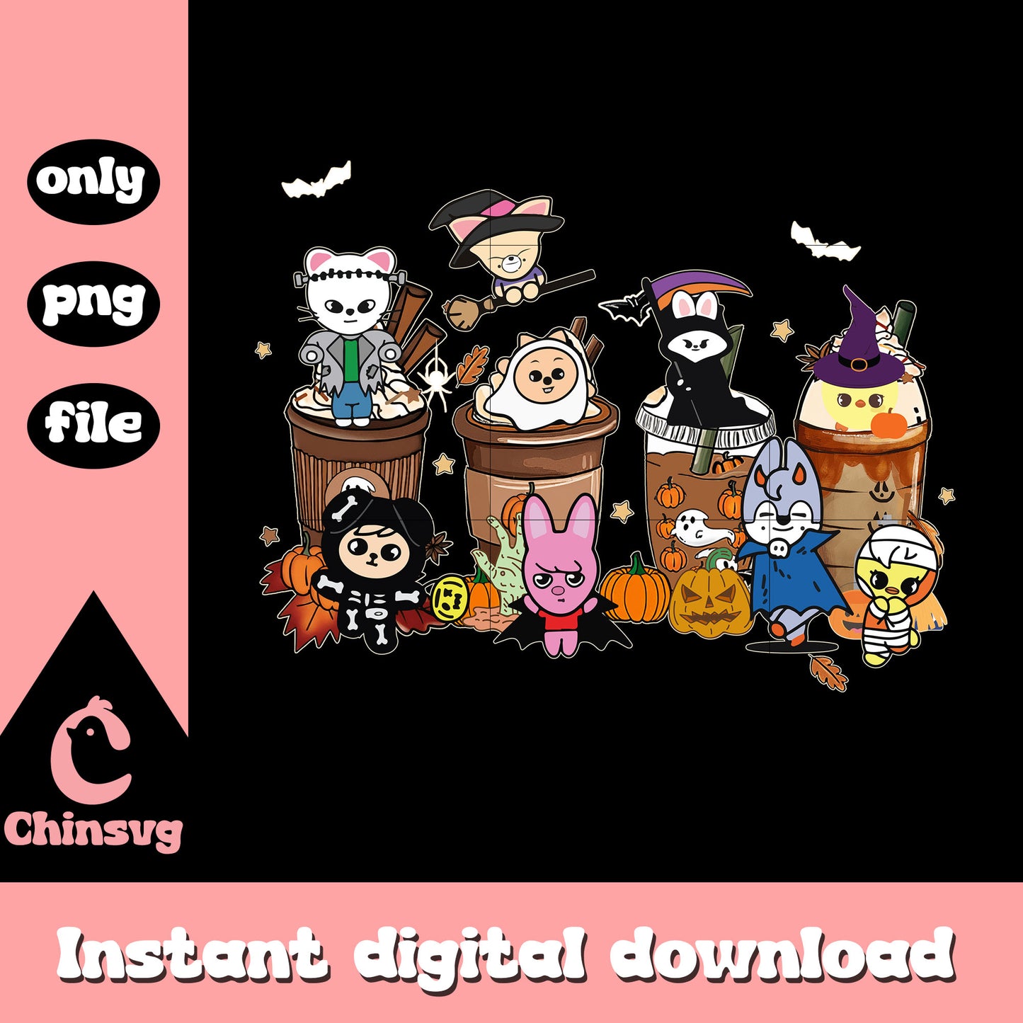 Straykids cartoon cup clipart png, halloween decoration png