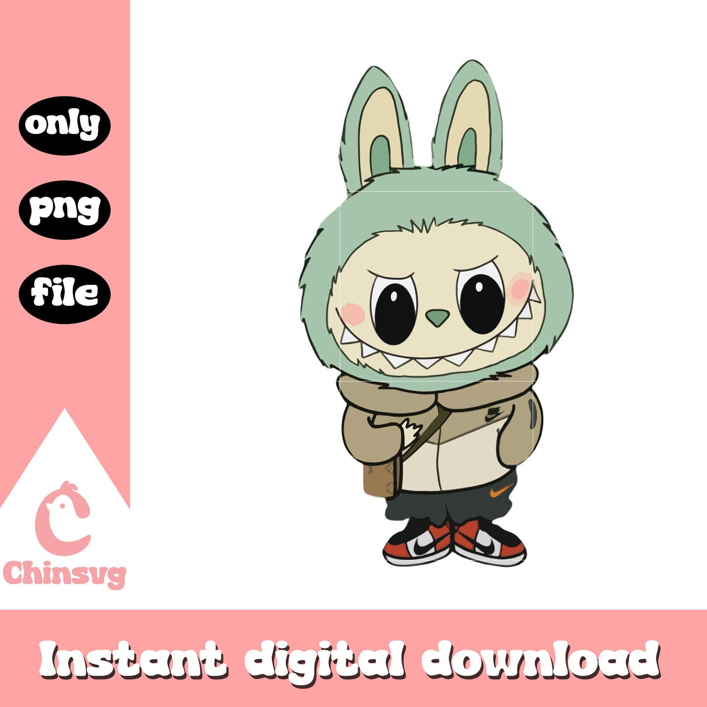 Streetwear labubu cute doll design png, labubu outfits png