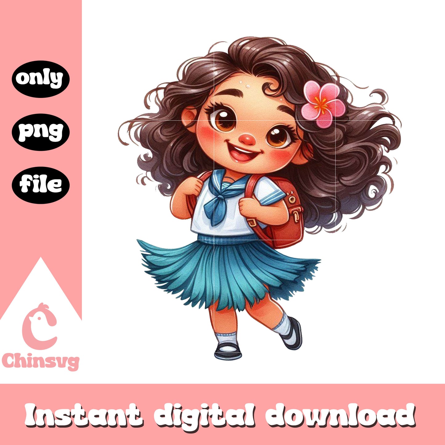 Student moana wear uniform design png, school cartoon png
