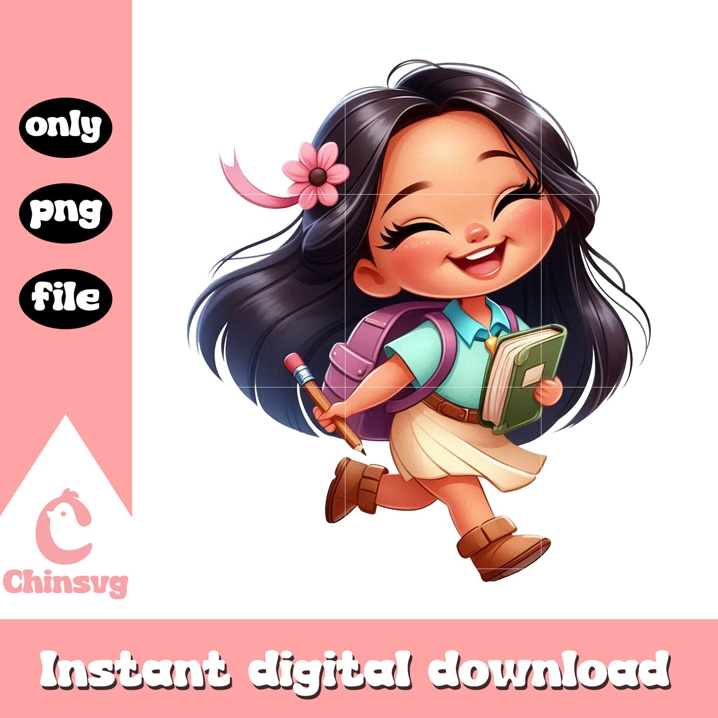 Student pocahontas wear uniform design png, school cartoon png