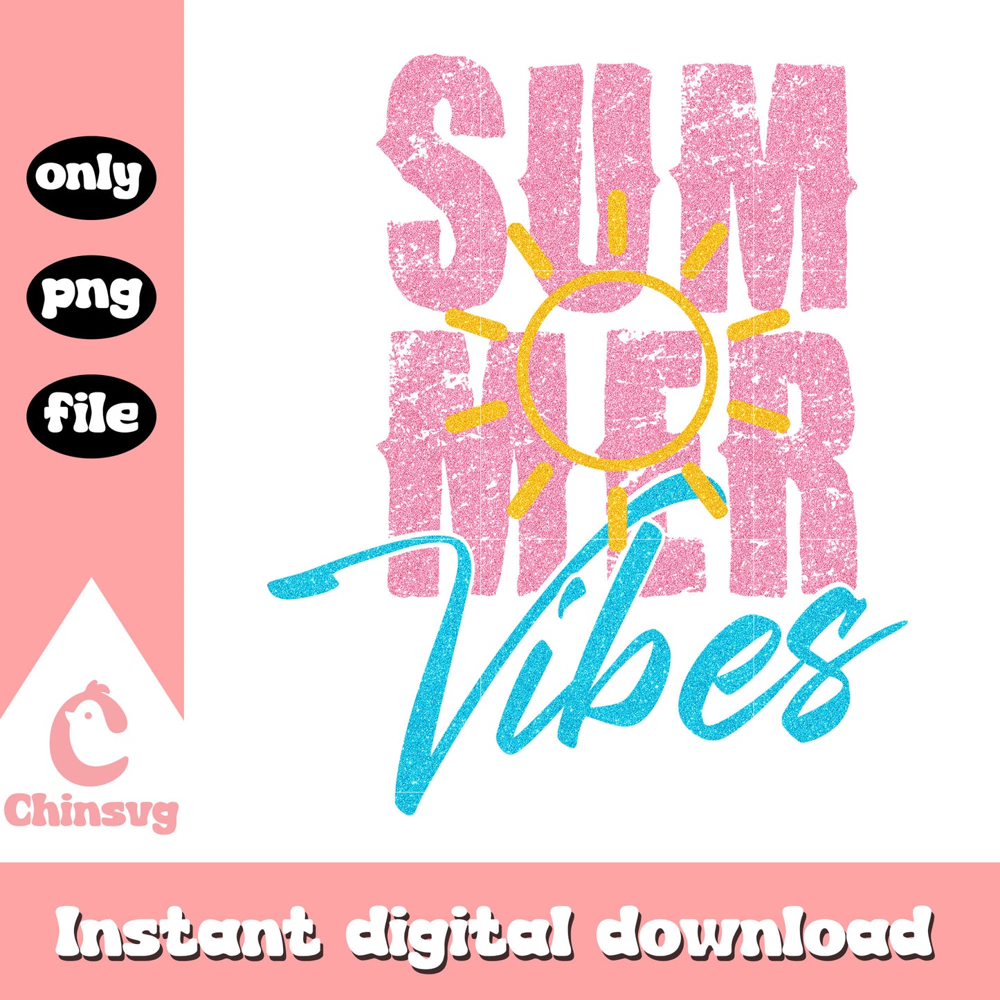 Summer vibes blue pink logo png, holidays in summer png