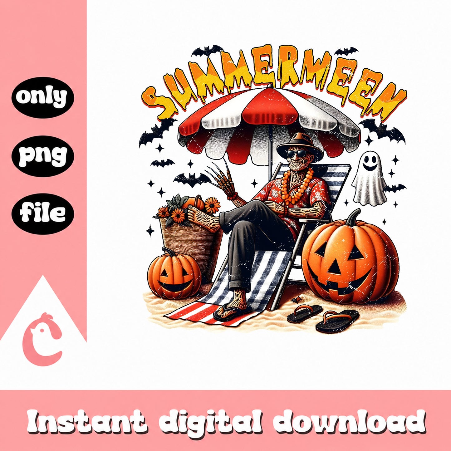 Summerween Beach Halloween PNG, Skeleton Summer PNG, Halloween PNG
