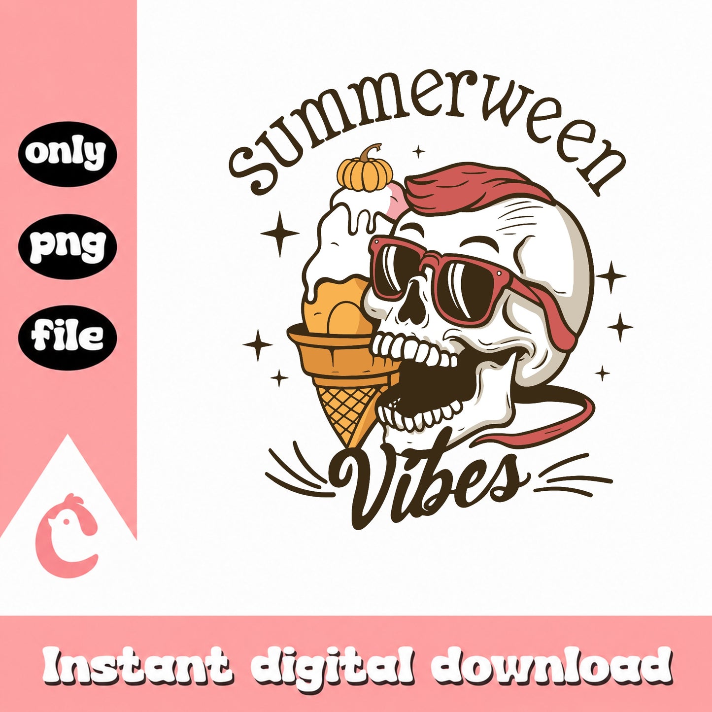 Summerween Vibes PNG, Skull Ice Cream Shirt, Halloween PNG