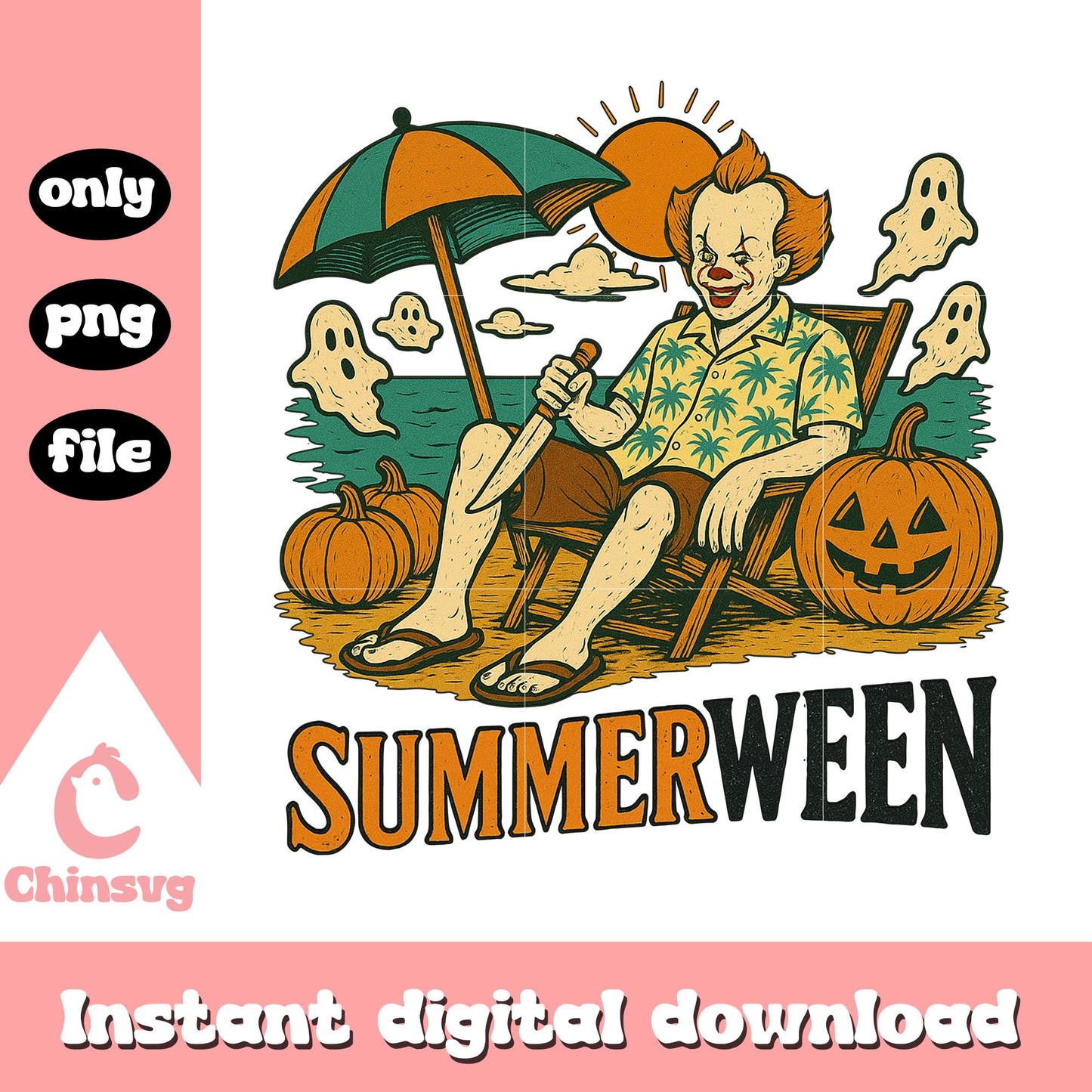 Summerween pennywise design png, it pennywise png, pennywise png