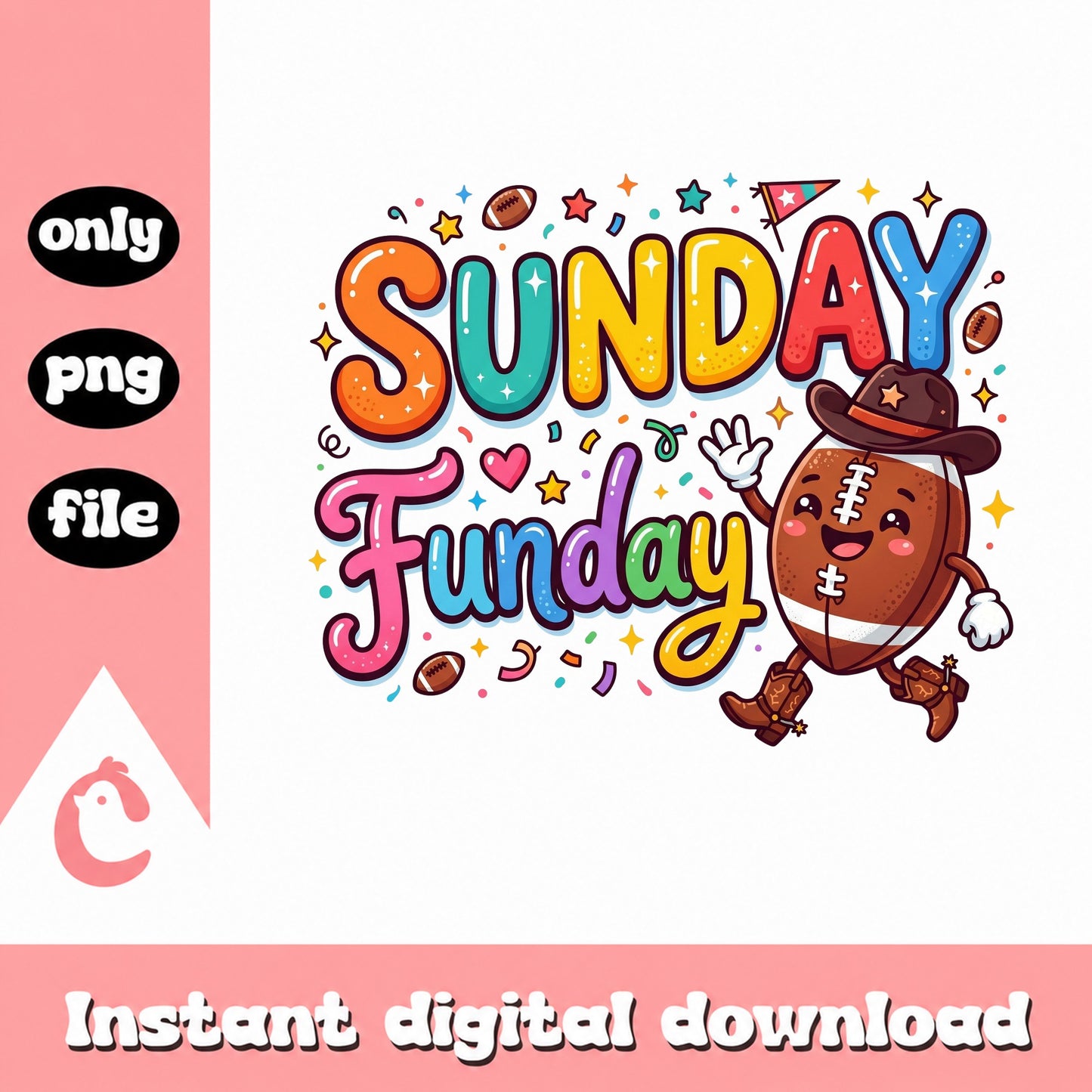 Sunday Funday Football PNG, Cute Football Cowboy PNG, Football Season PNG