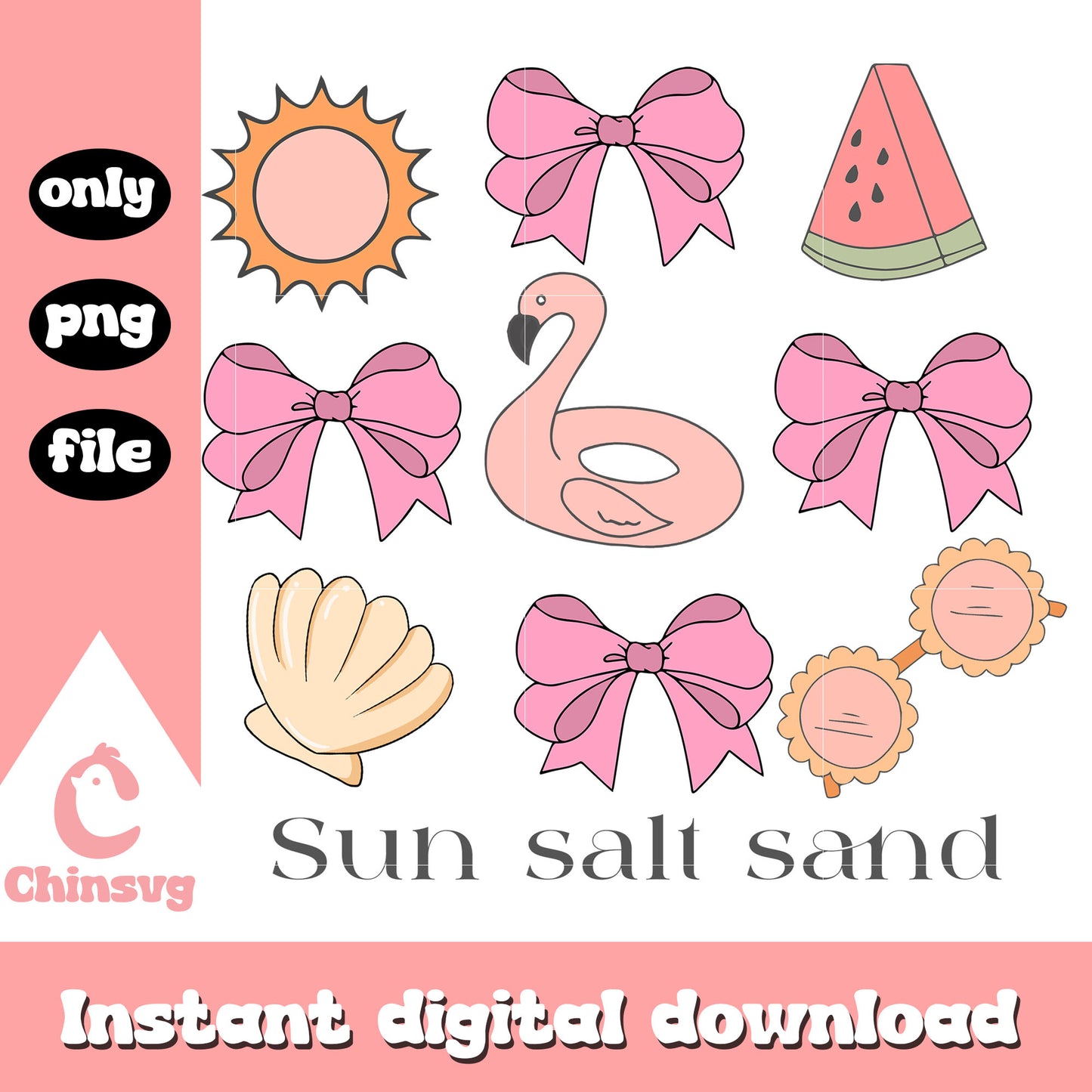 Sun salt sand summer vibes png, summer bow png, summer vibes png
