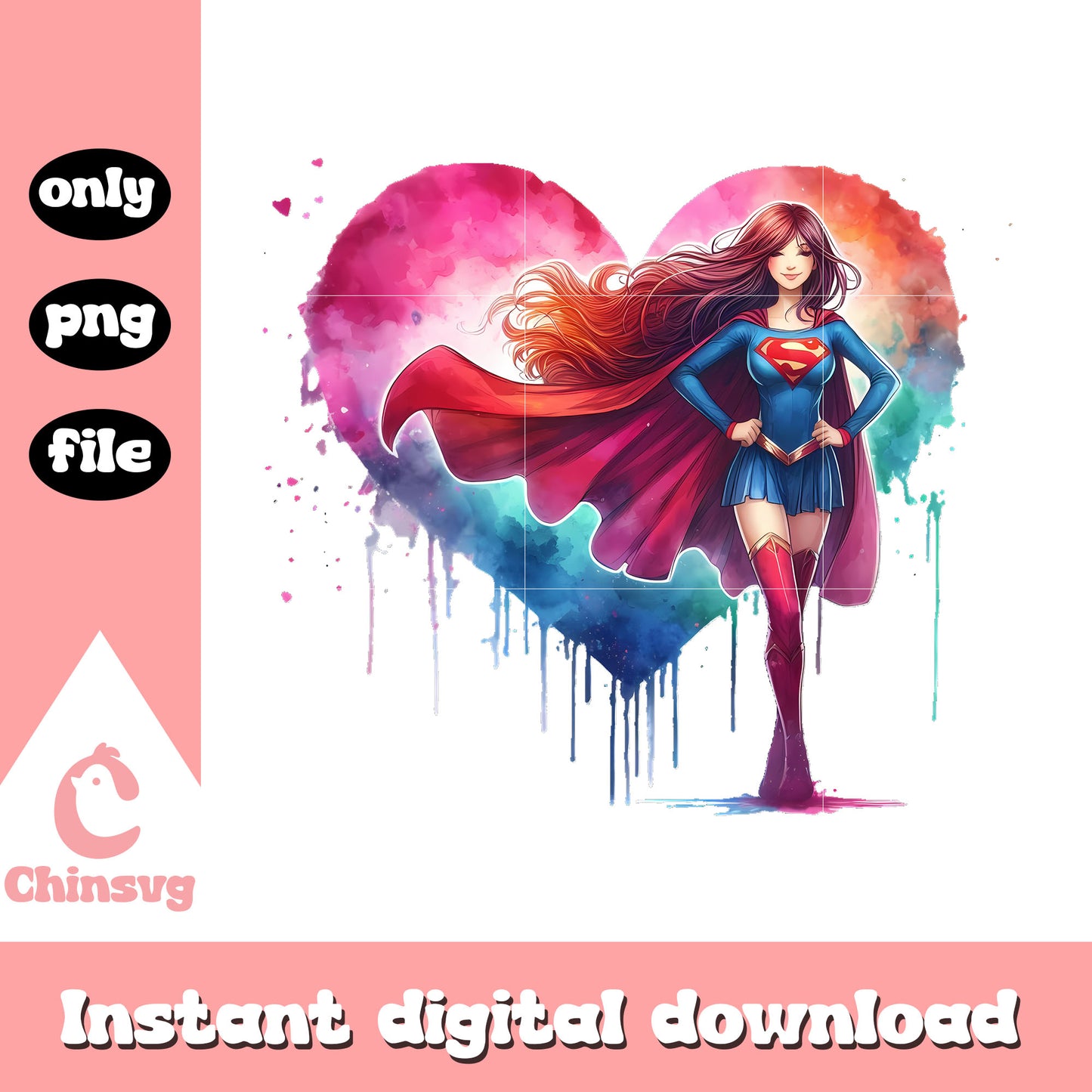 Super girl character heart shape design png, marvel heroes png