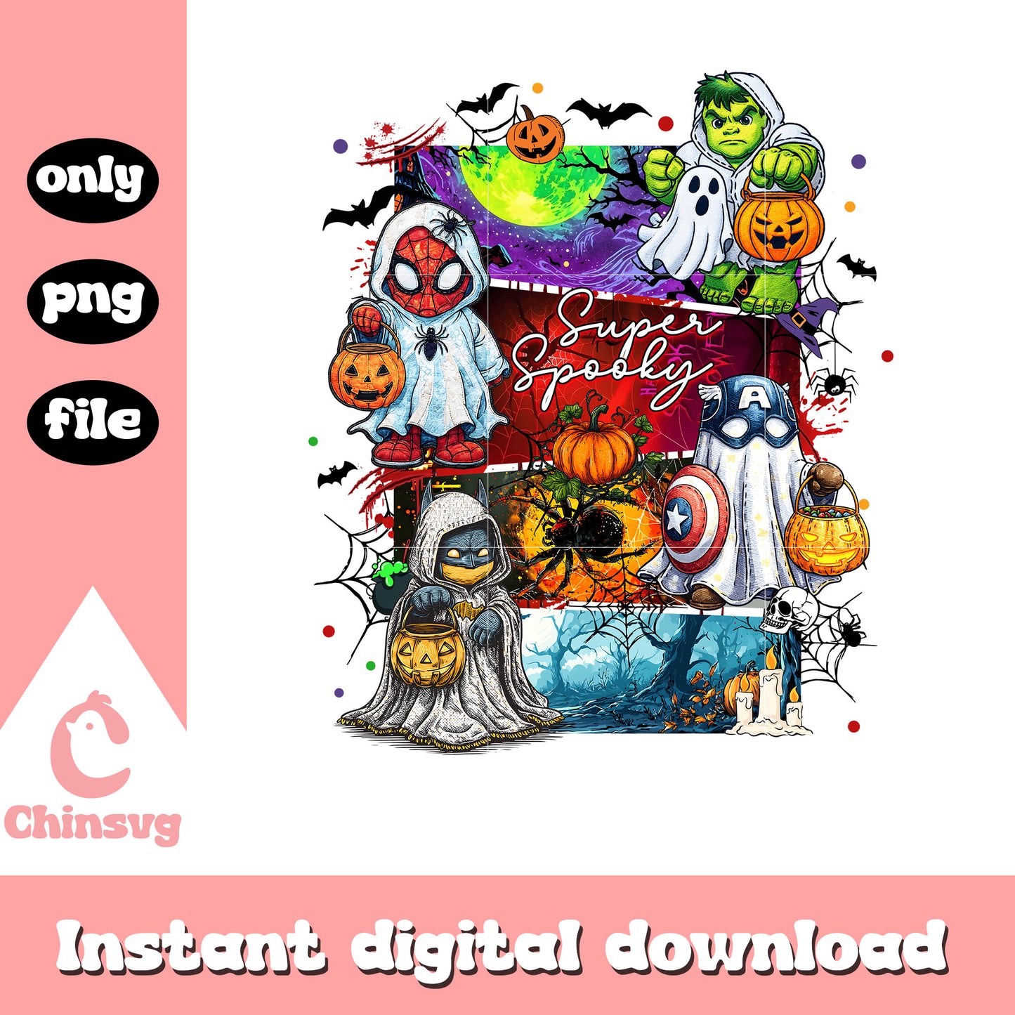 Super spooky heroes cartoon halloween png, halloween marvel png