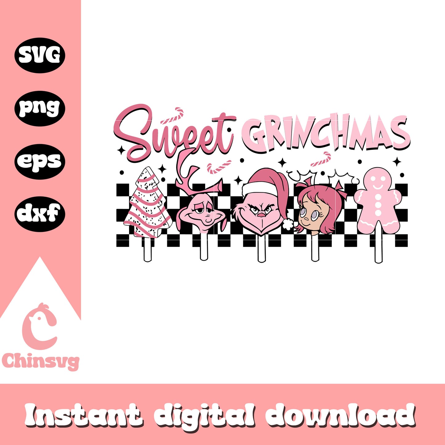 Sweet grinchmas christmas pink svg, grinch friends svg