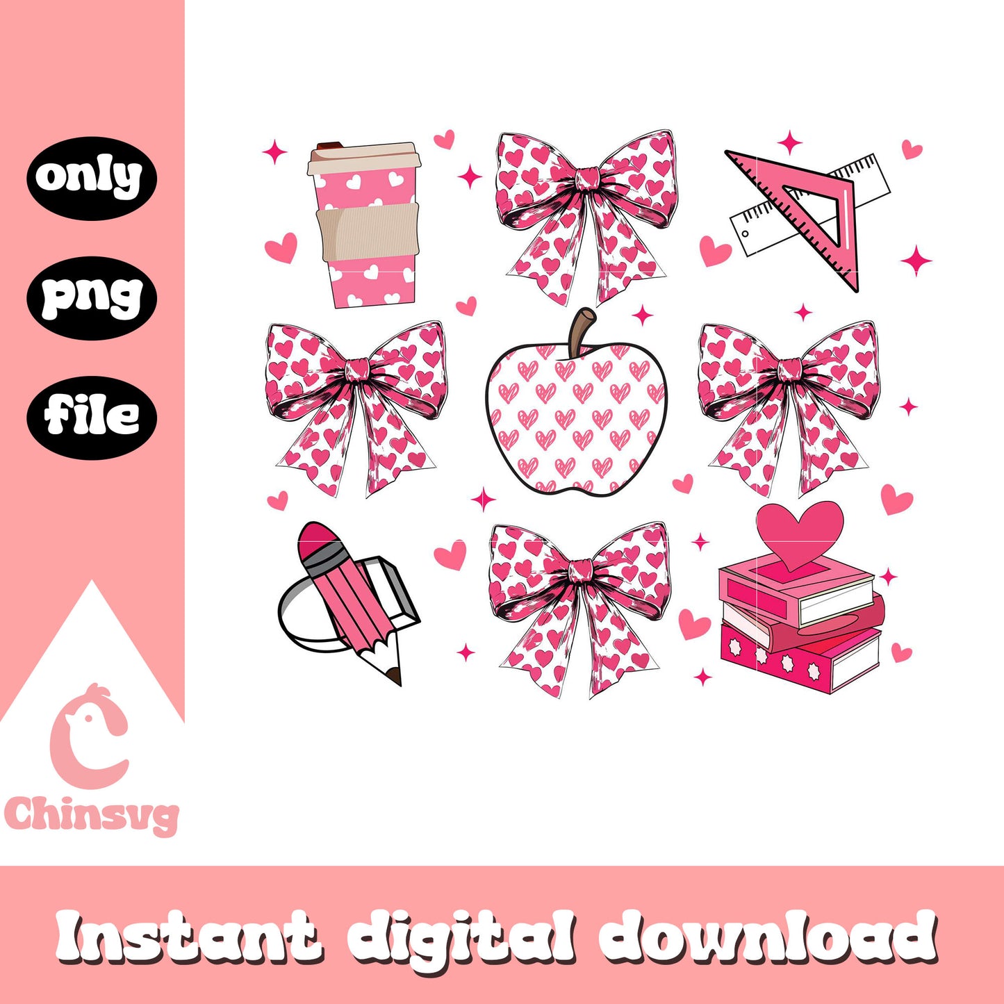 Teacher and coquette bow valentine png, coquette bow png