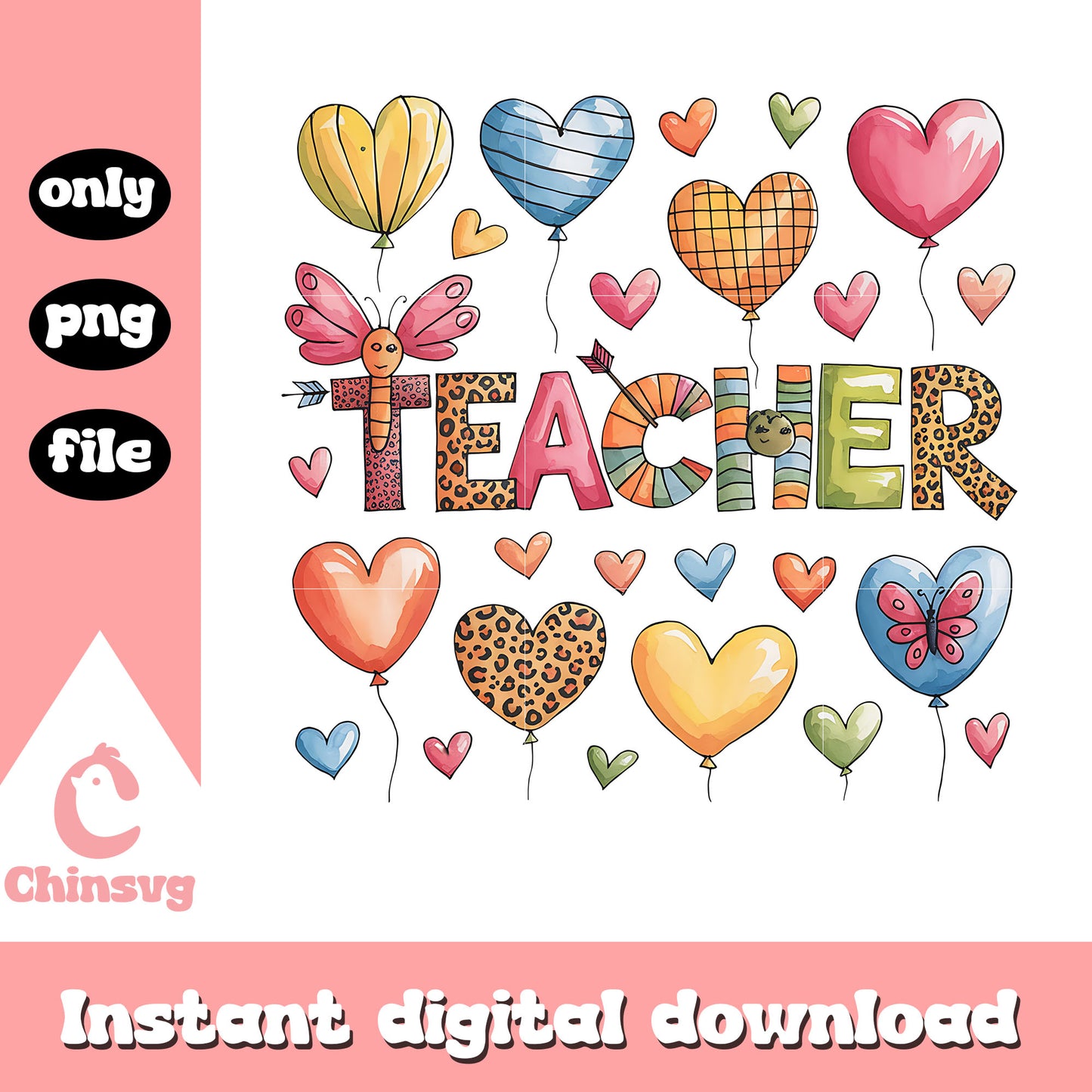 Teacher colorful heart shape valentine png, teacher png, valentine png