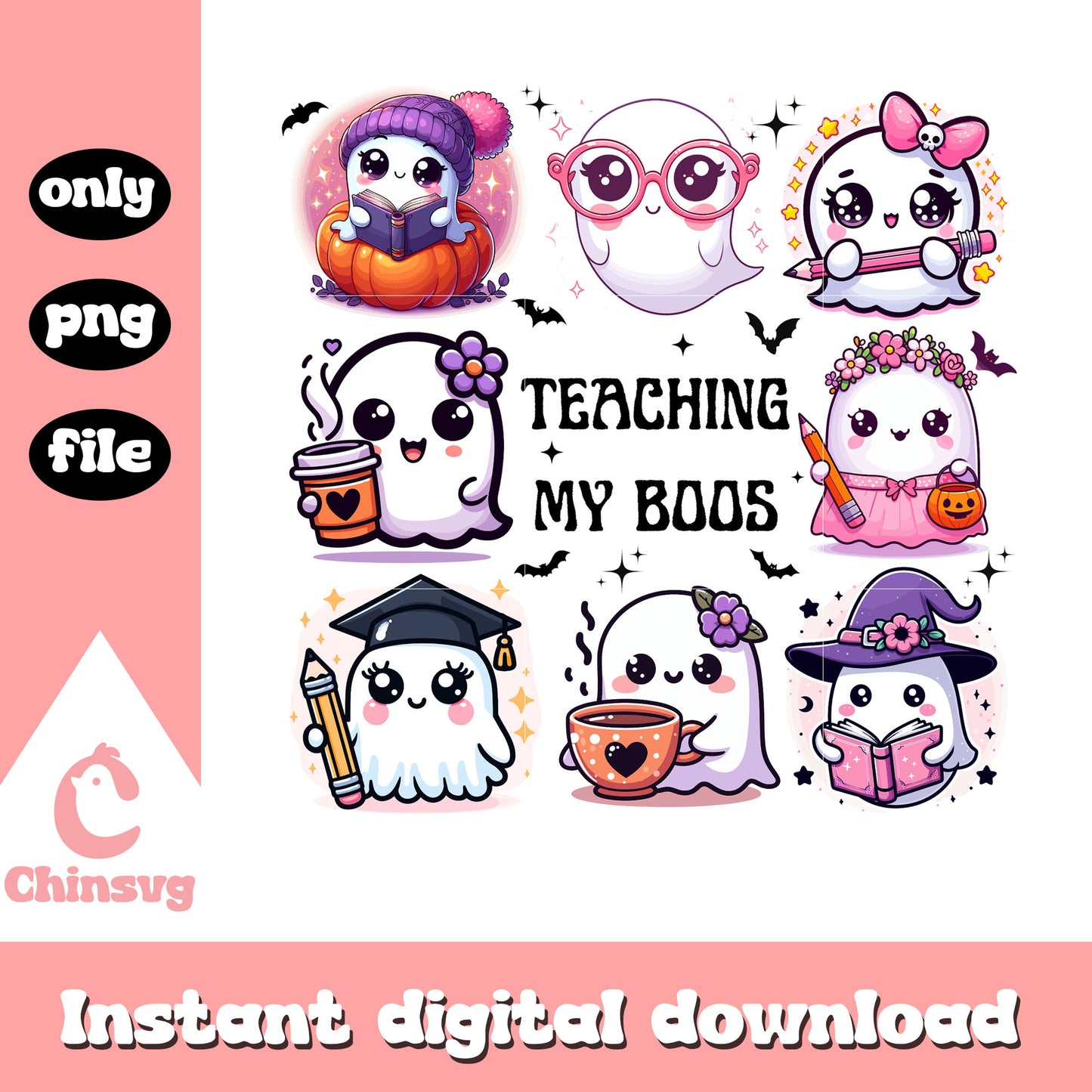 Teaching my boos design png, spooky boo png, halloween png