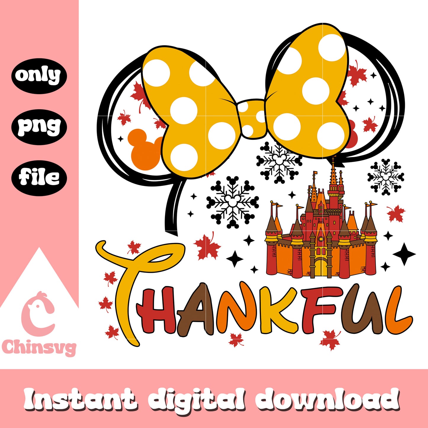 Thankful minnie ear catsle design png, disney minnie cartoon png
