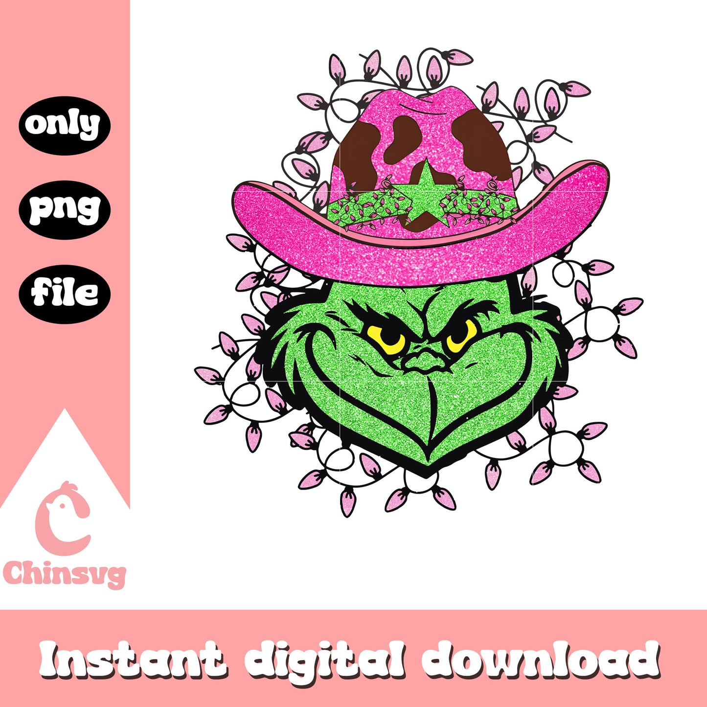 The grinch cowboy face pink design png, grinch cowboy png